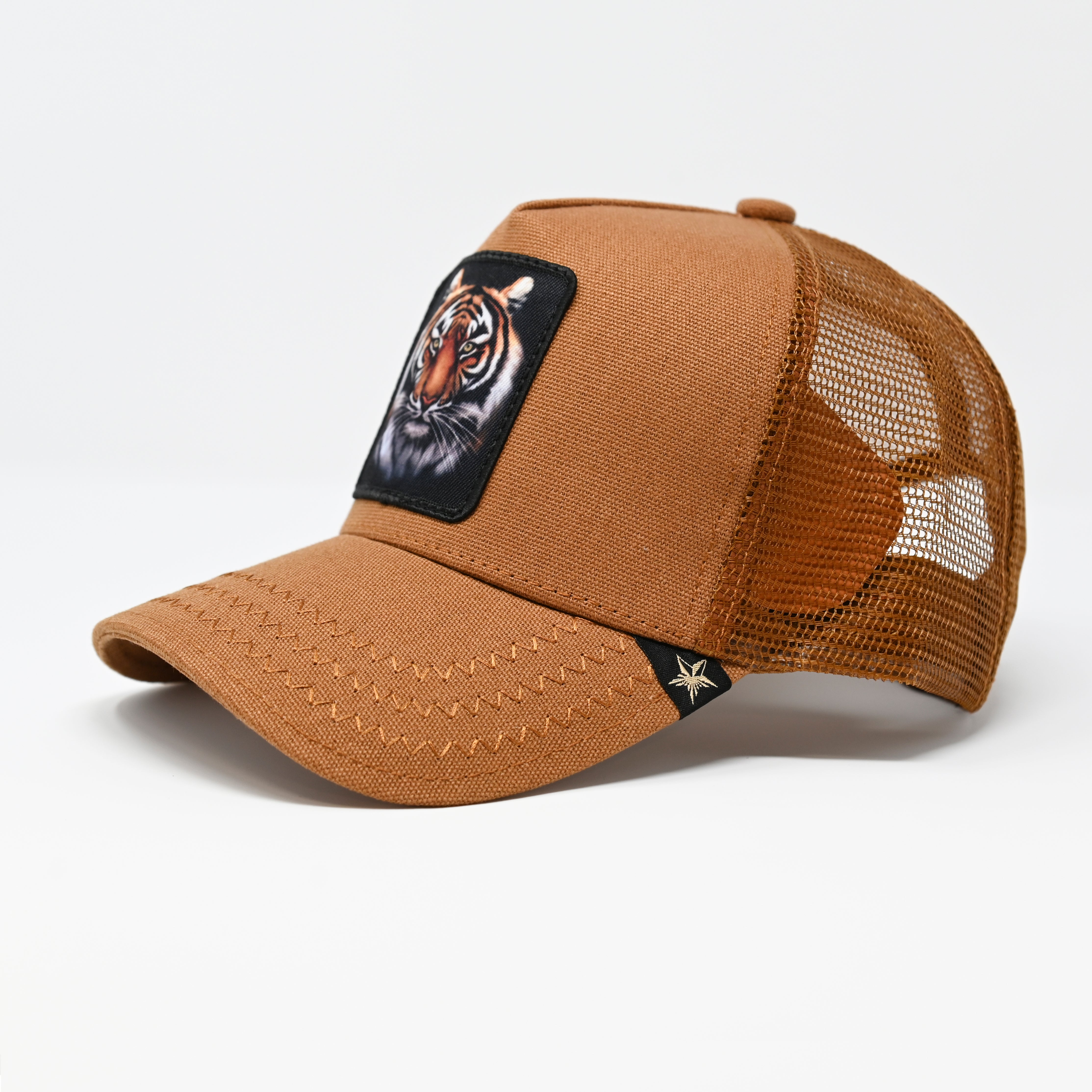 Gold Star Tiger Trucker Hat - Brown