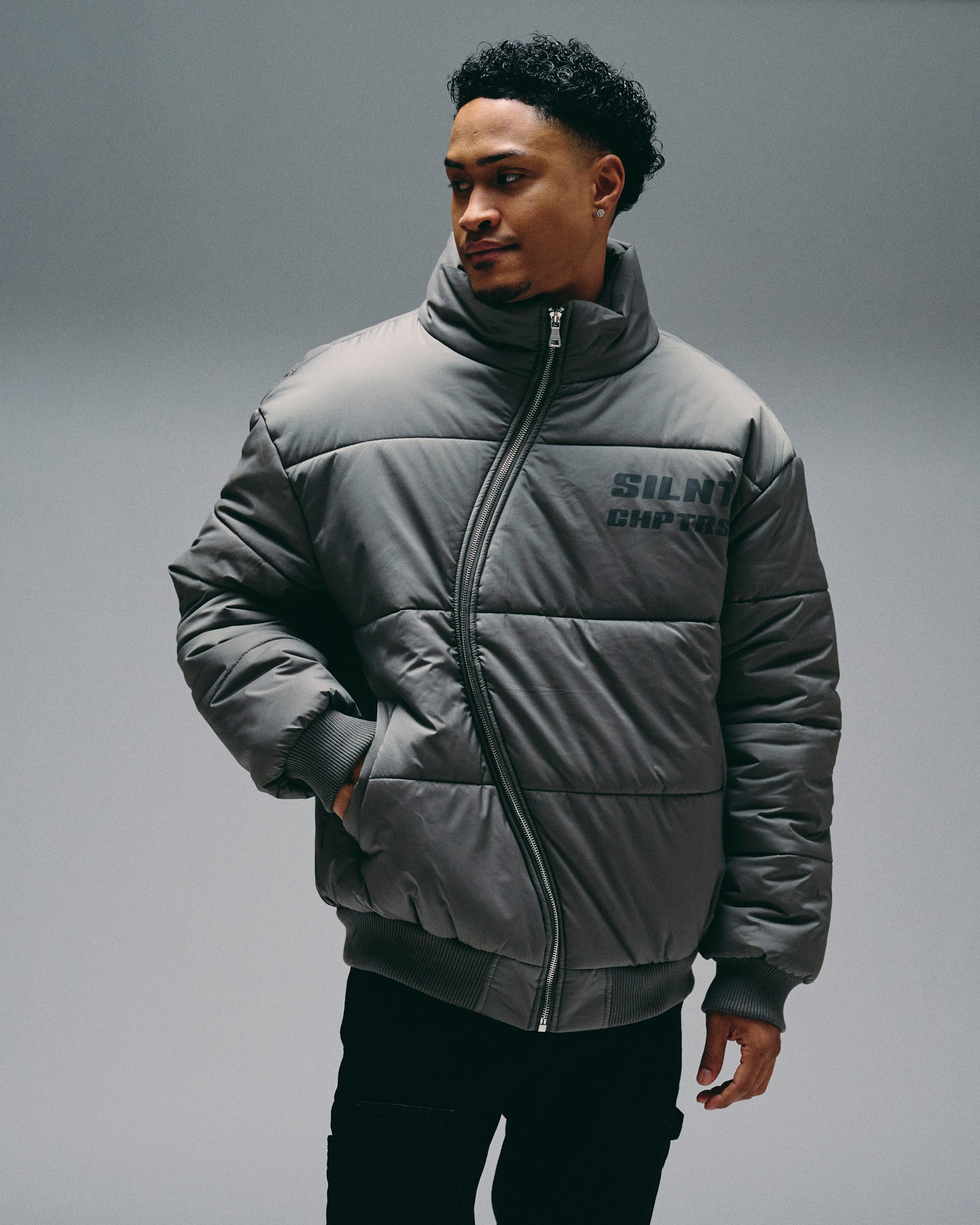 Silnt Chptrs Irregular Puffer Jacket - High Collar