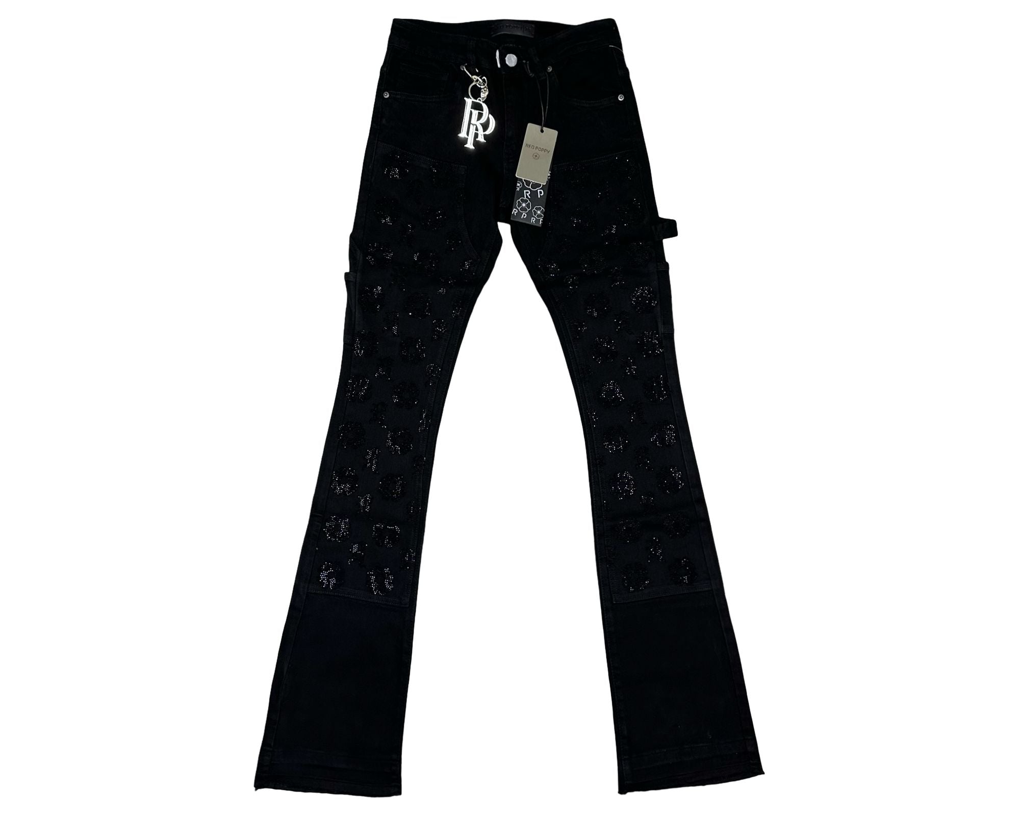 Red Poppy Stacked Flare Fit Women's Jeans - Black