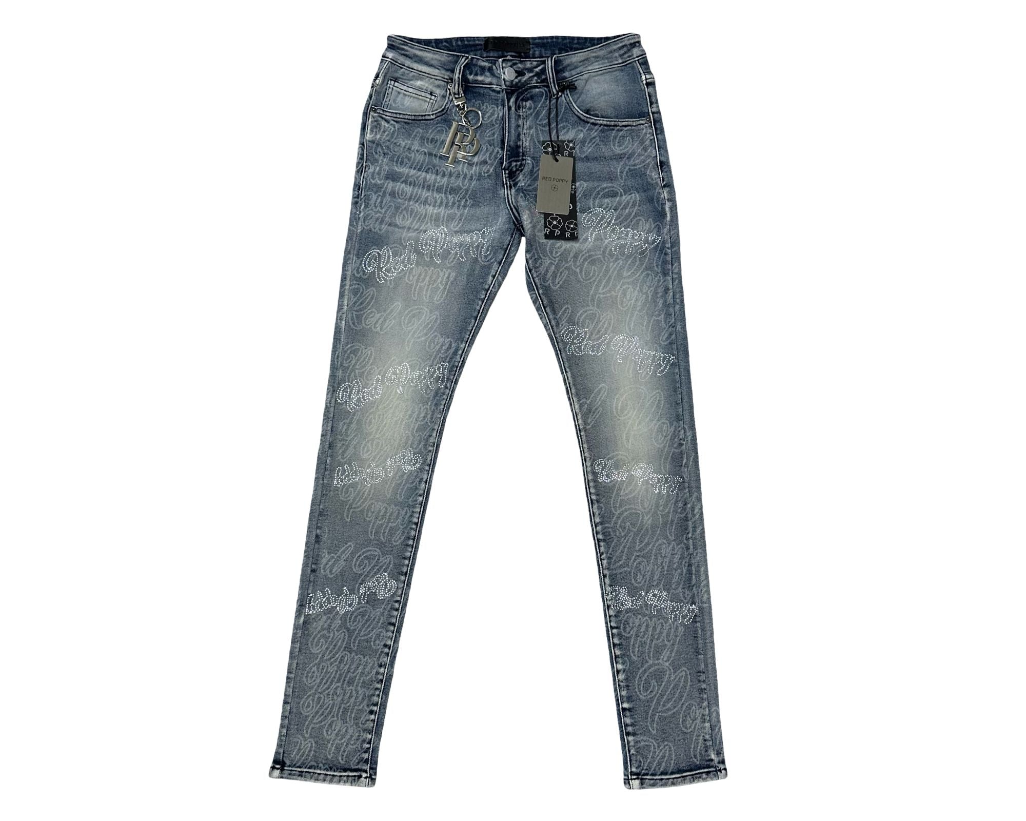 Red Poppy Script Jeans - Graphic