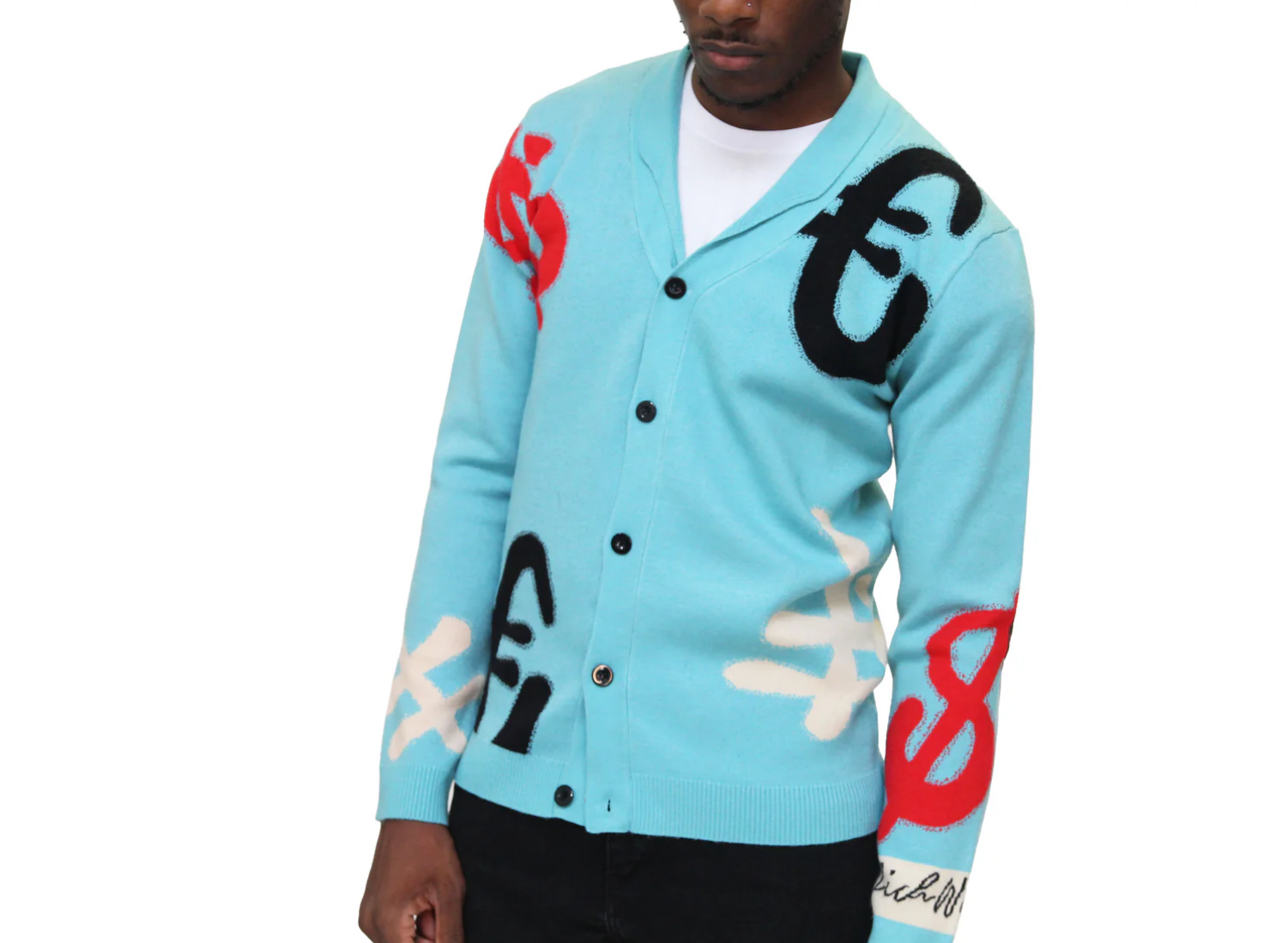 Richwierdo Cashmere Currency Cardigan - Light Blue