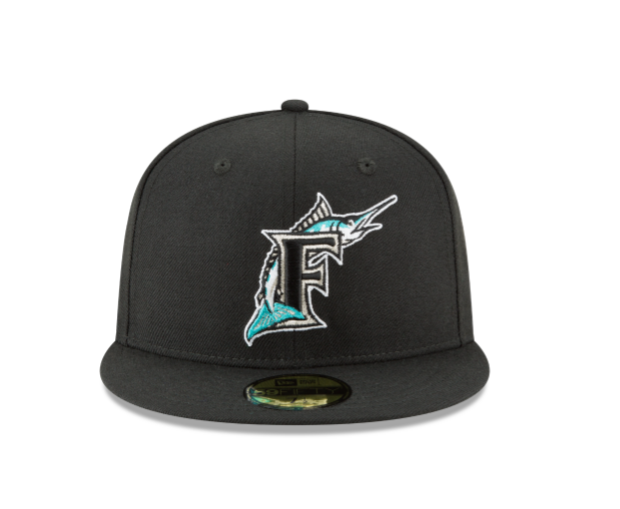 Black baseball cap with a logo on a white background