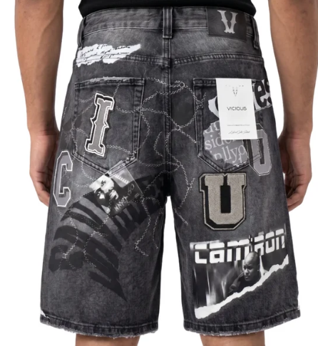 Vicious Denim - Printed Artwork Denim Shorts – All Over Print