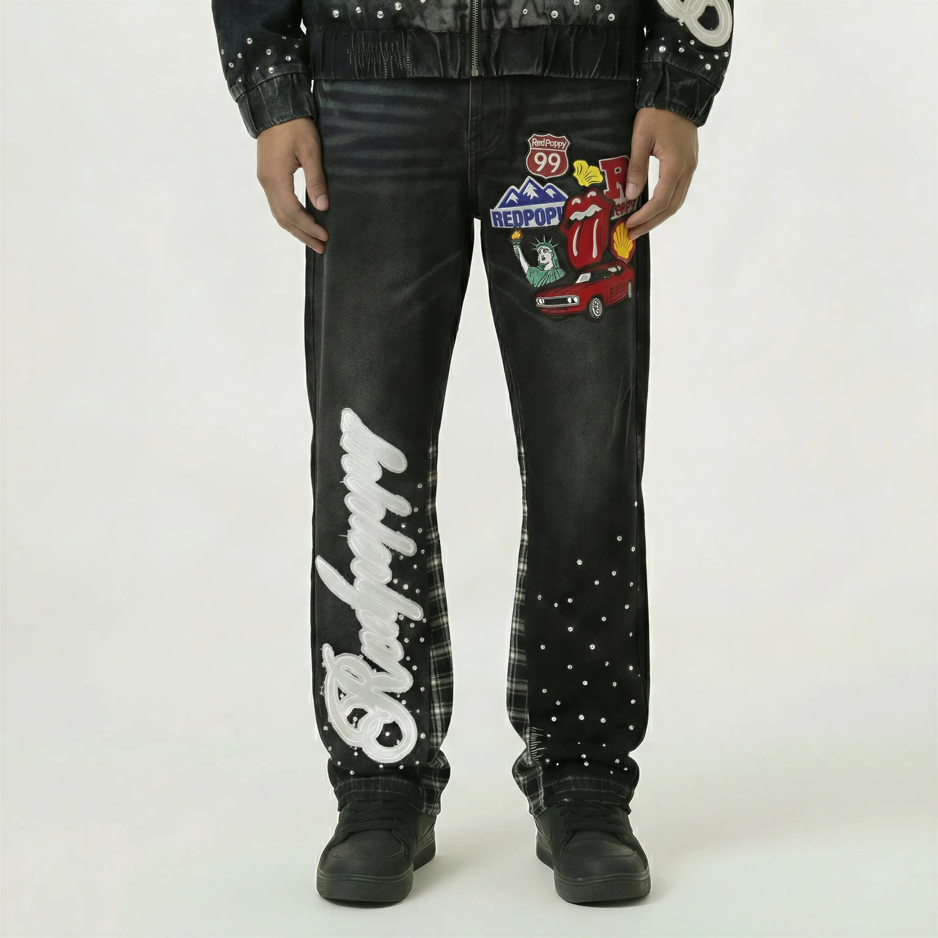 Red Poppy Wash Black Jeans - Solid Color