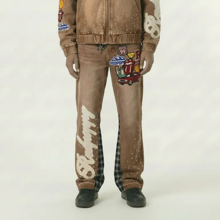 Red Poppy Patchwork Jeans - Graphic
