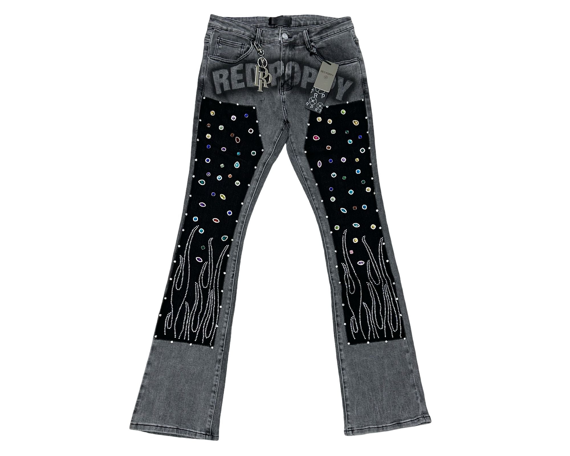 Red Poppy Flame Jeans - Embellished