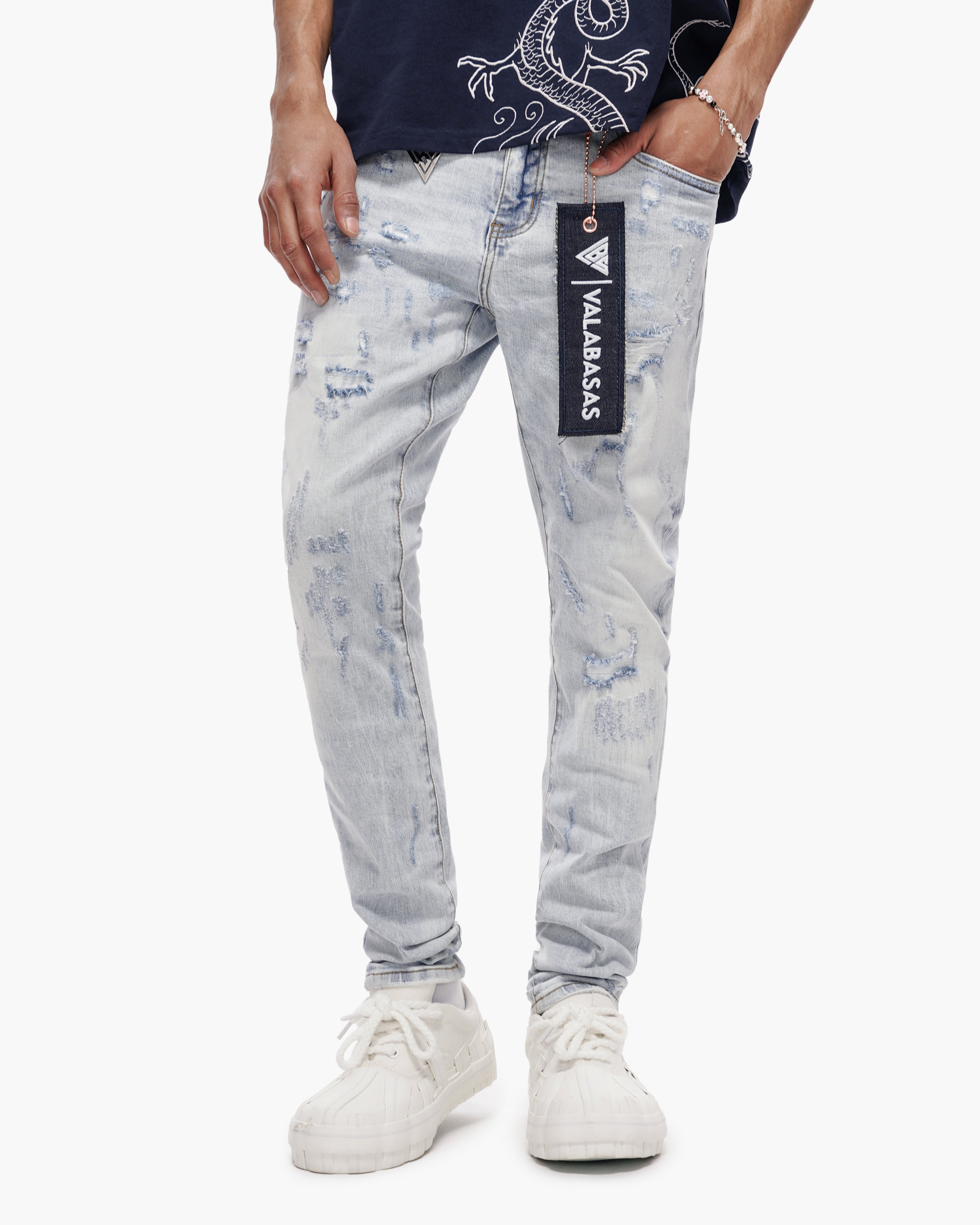 Valabasas Patch Jeans - Skinny Fit Light Blue Wash