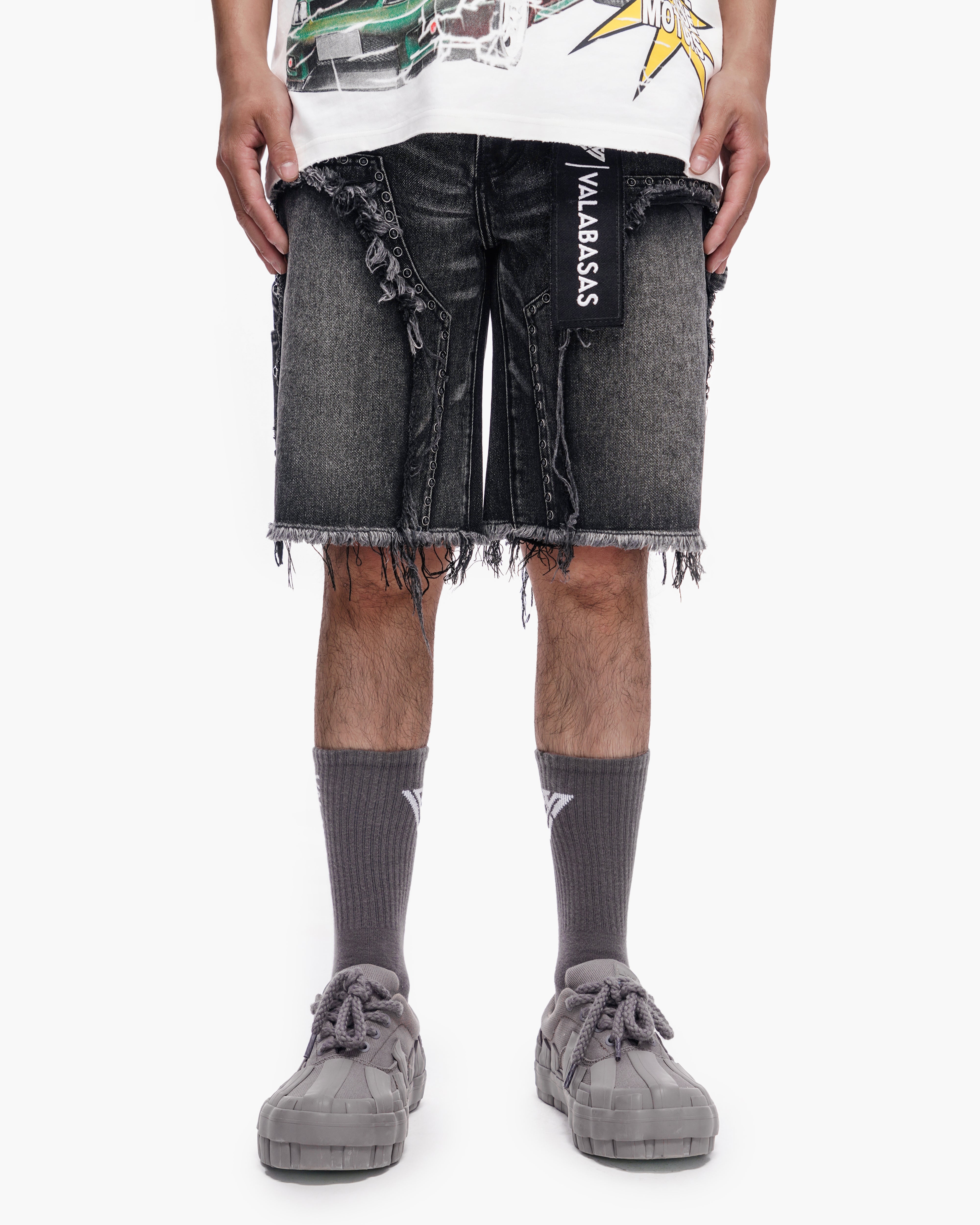 Valabasas Logo Patch Denim Shorts - Raw Hem