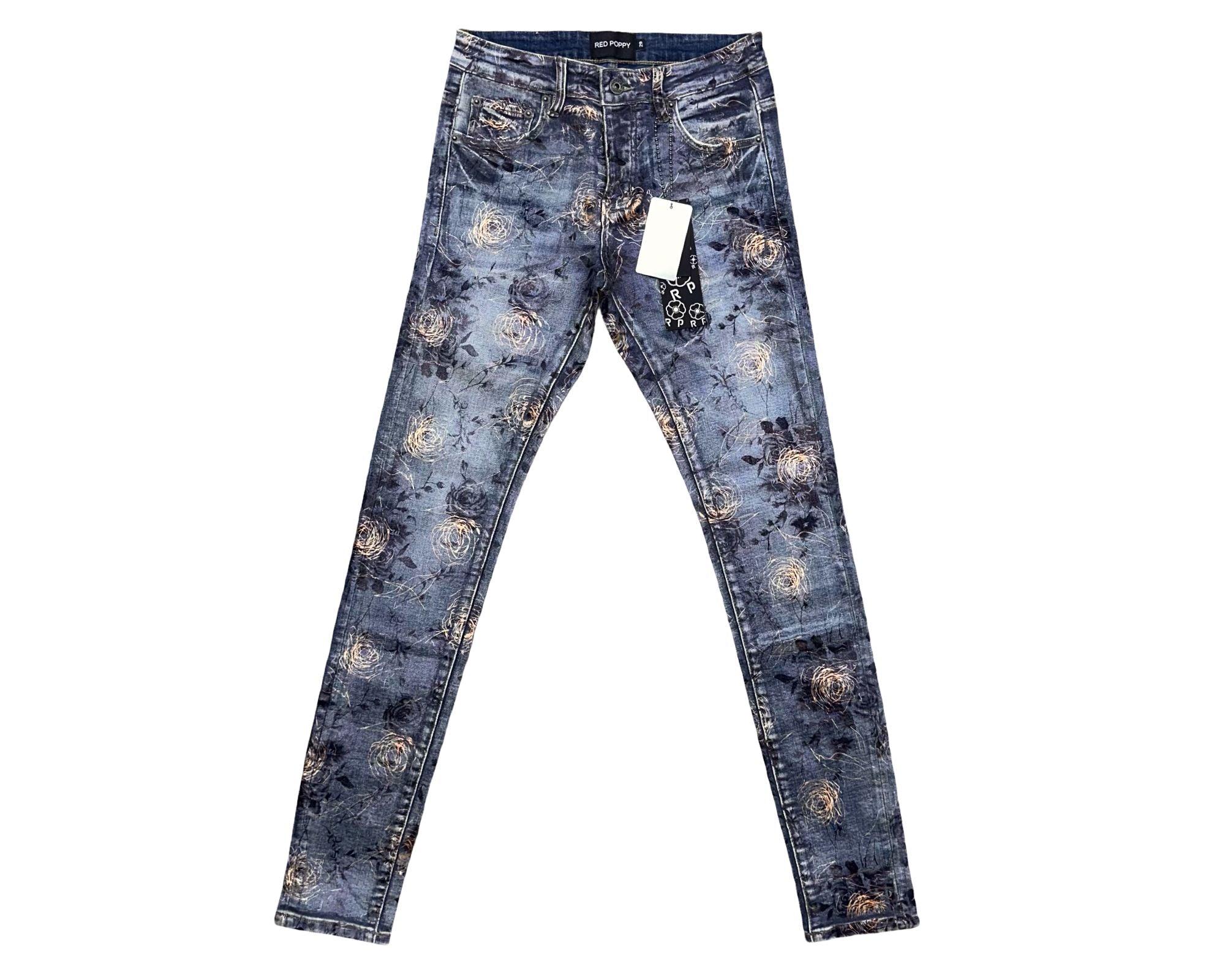 Red Poppy Men's Blue Waxed wash Jeans
