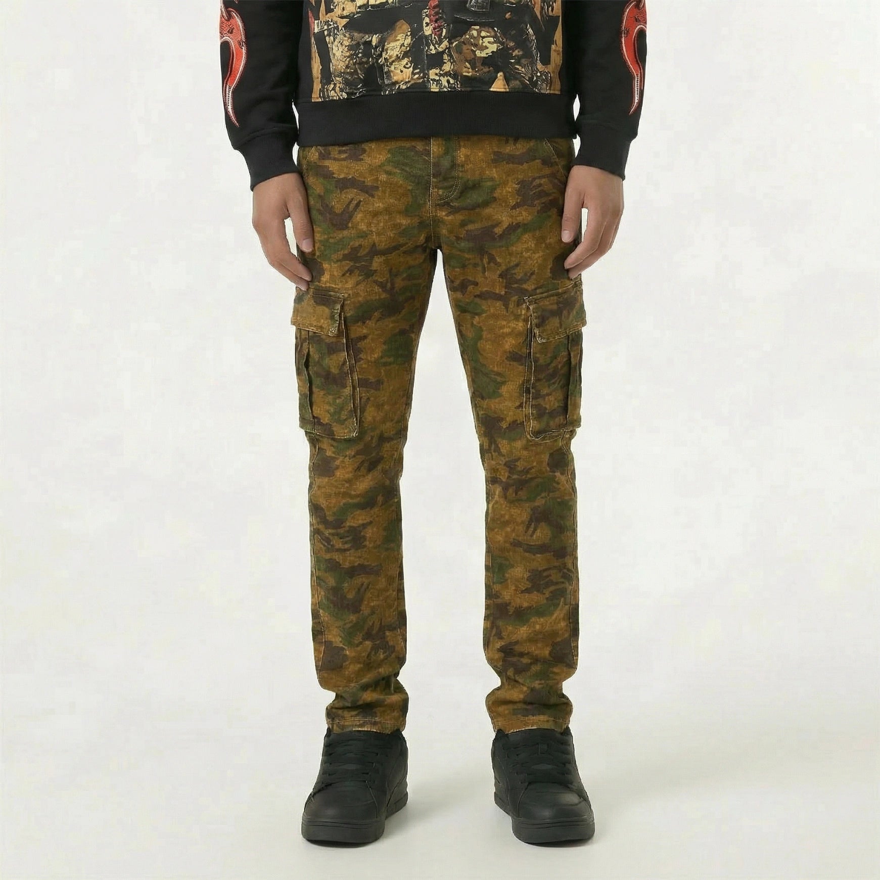 Red Poppy Skinny Denim Cargo Pants - Camouflage