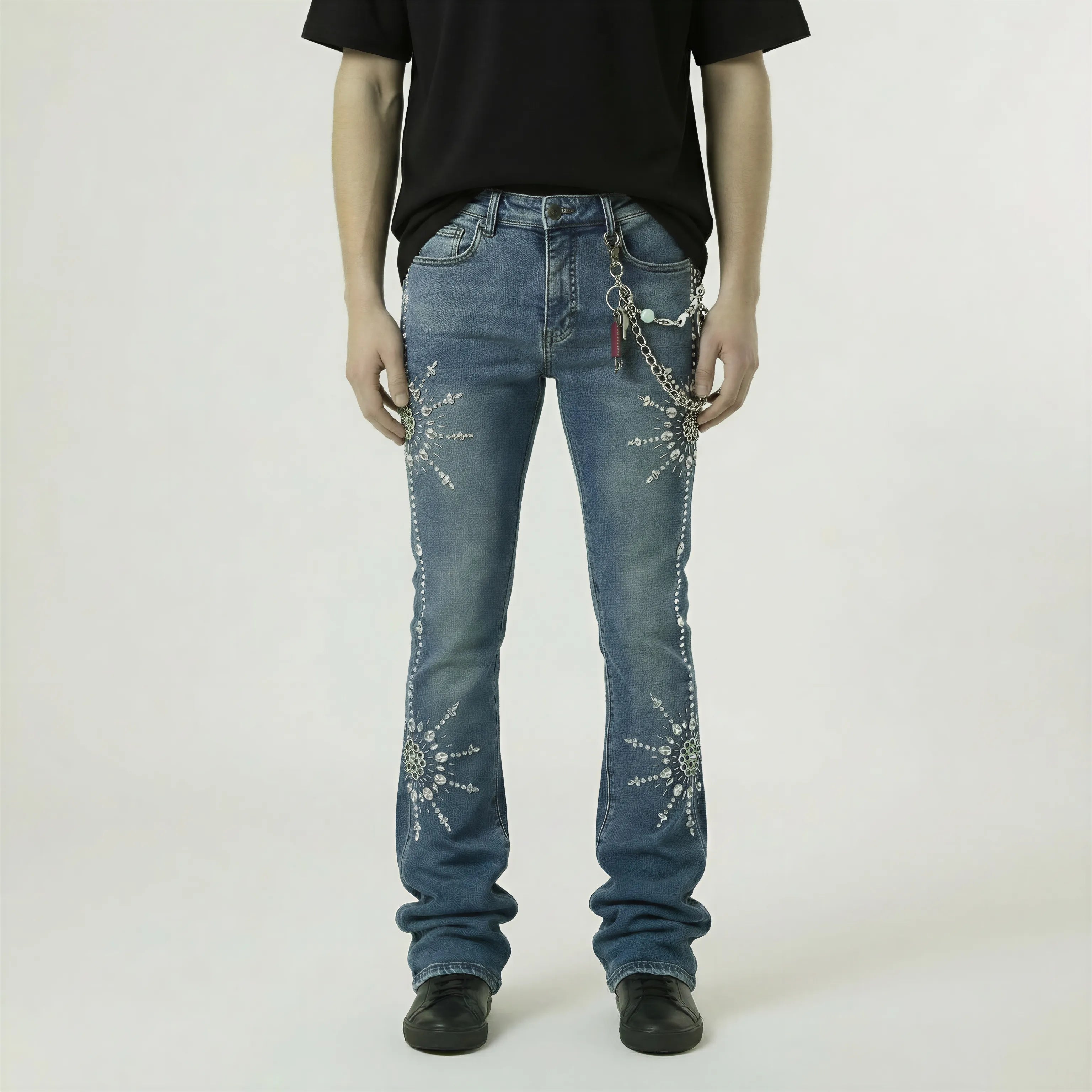 Red Poppy Stacked Denim Jeans