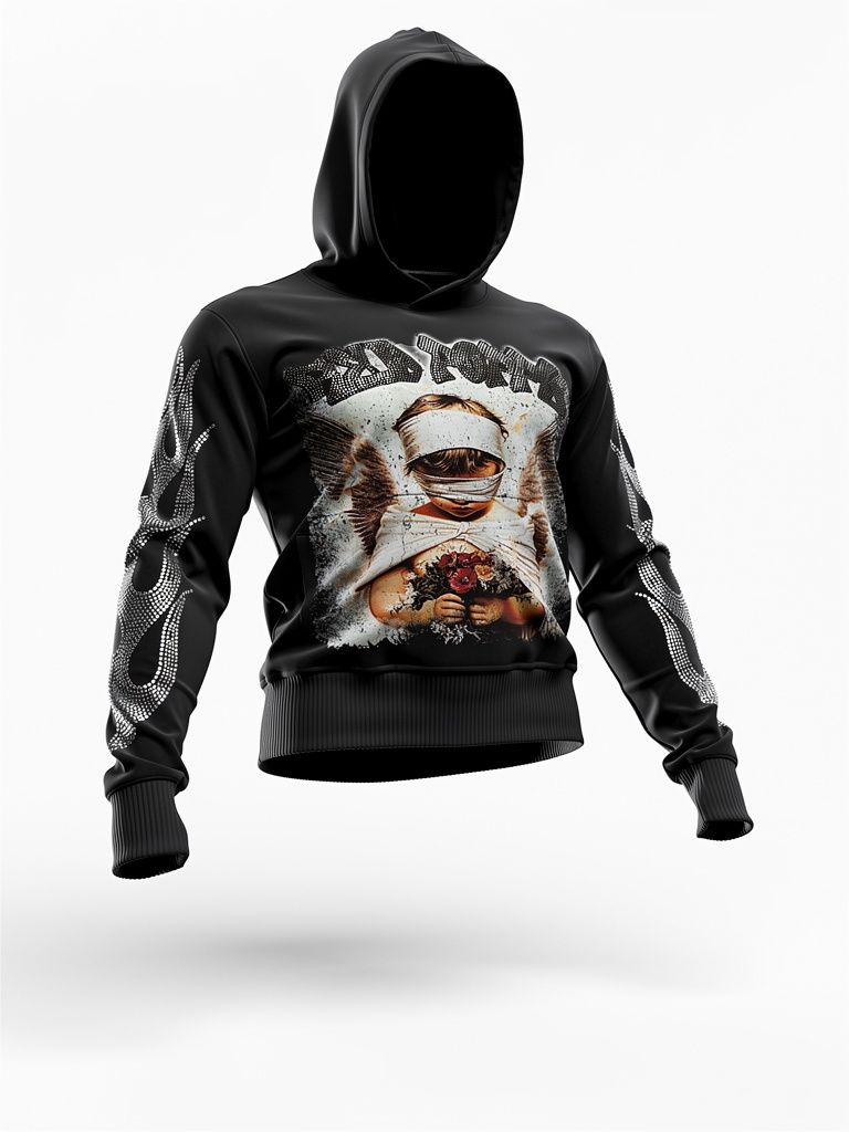 Red Poppy Men's Black Hoodie