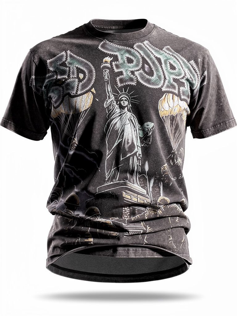 Red Poppy Men's Black T-Shirt