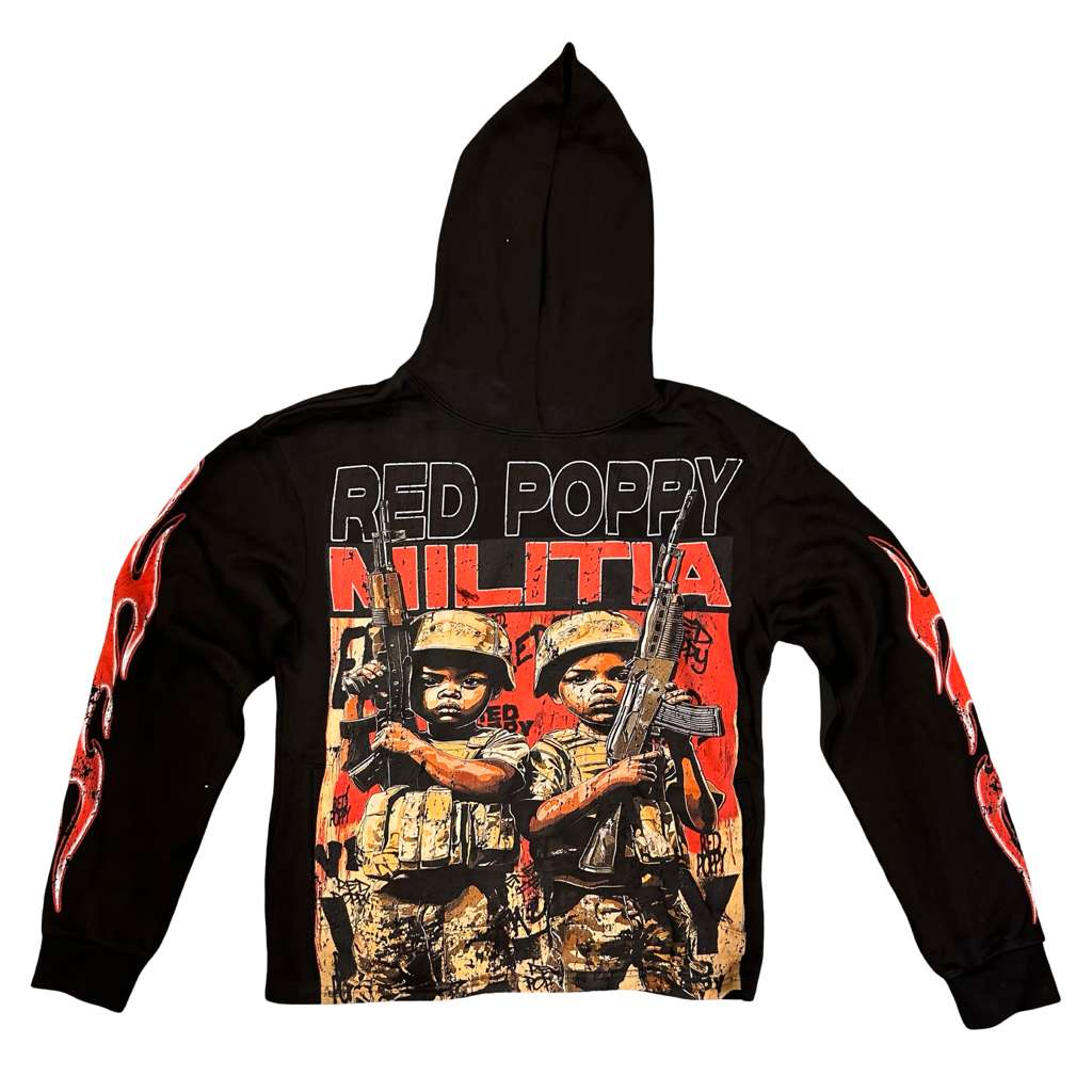 Red Poppy Hoodie for Men - Black