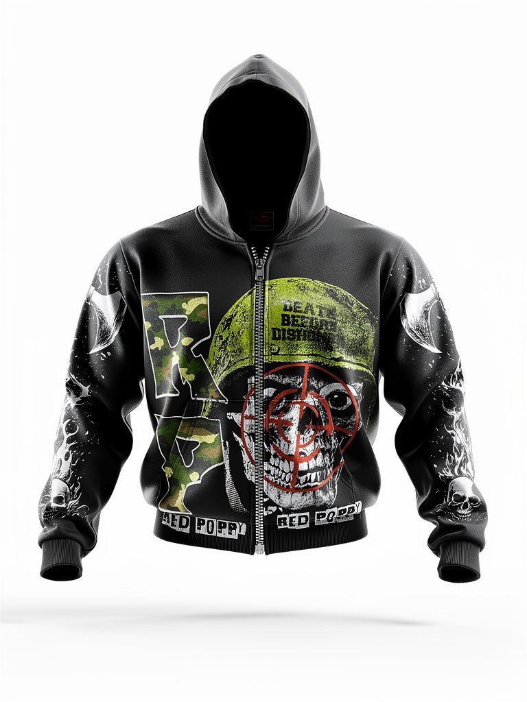 Red Poppy Men's Black Hoodie