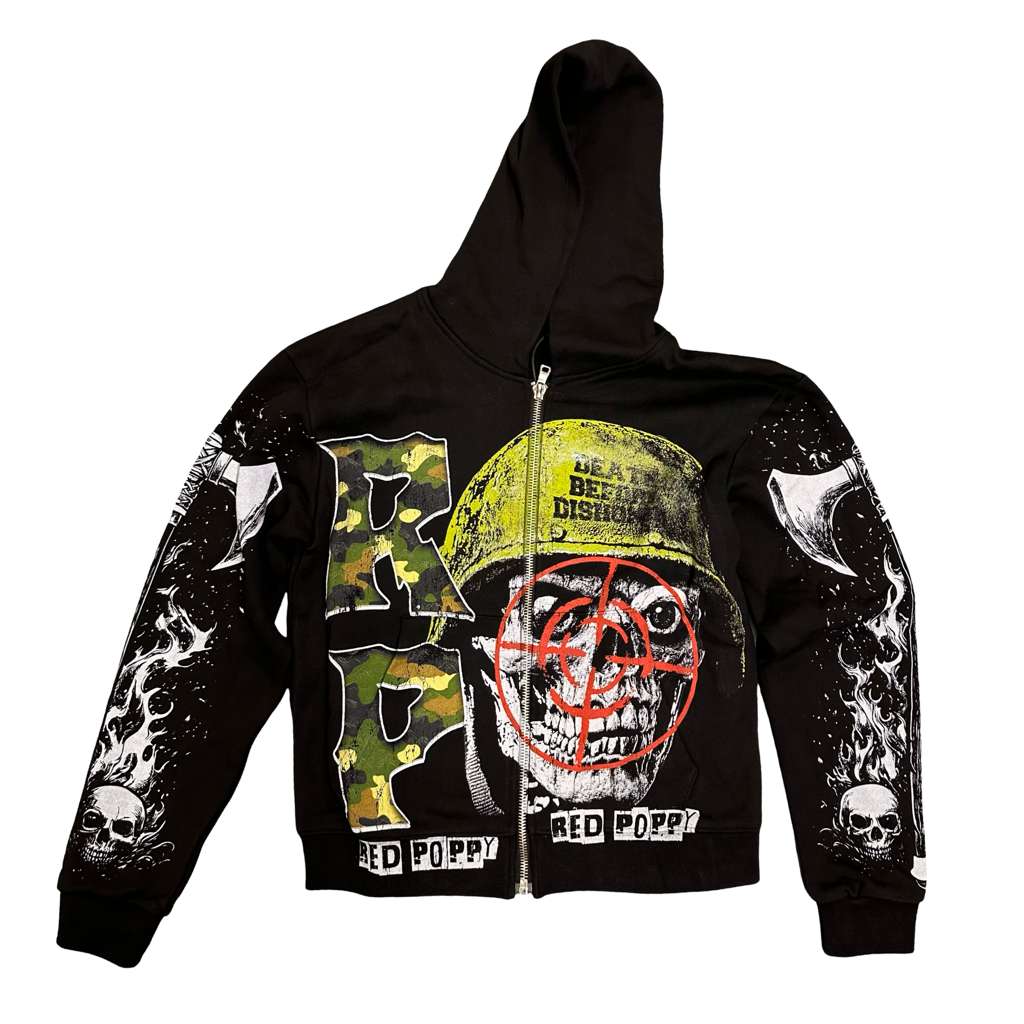 Red Poppy Men's Black Hoodie