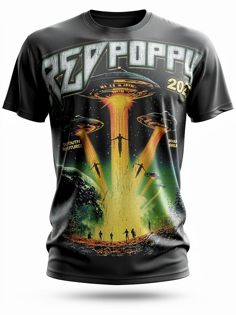 Red Poppy Men's Black T-Shirt