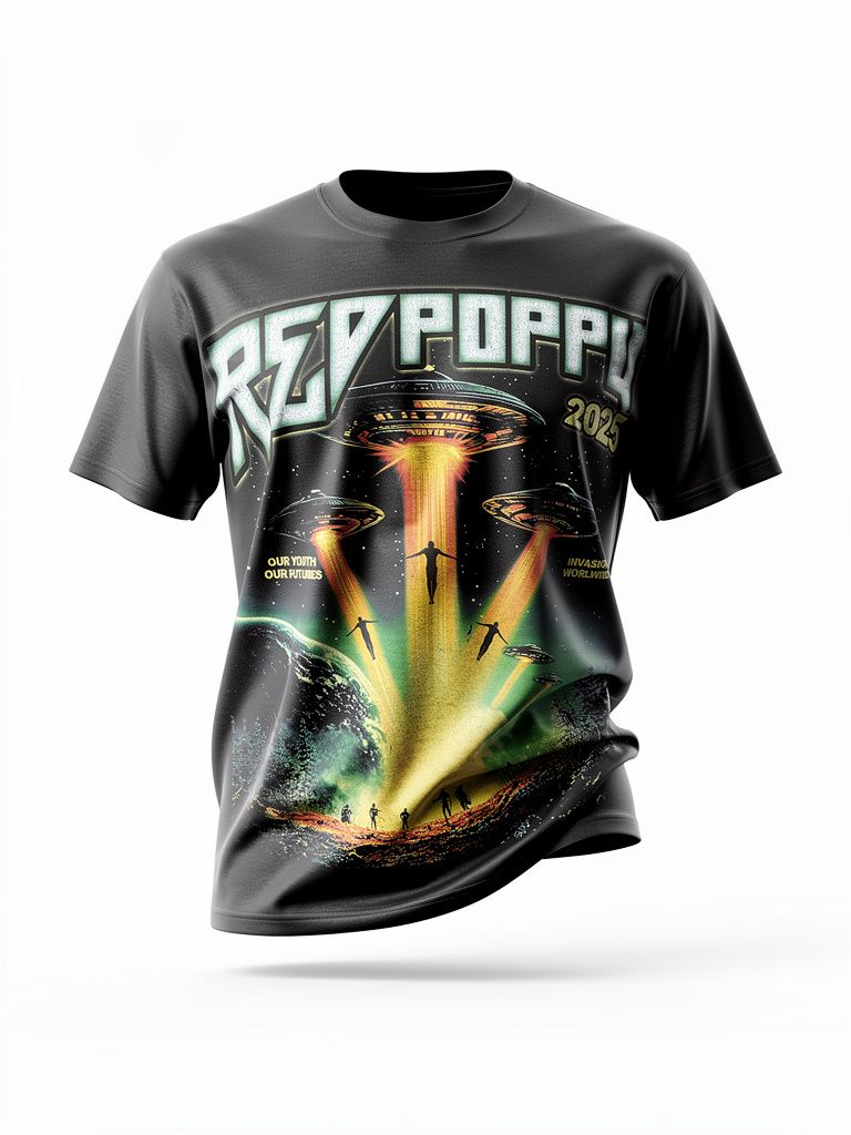 Red Poppy Men's Black T-Shirt