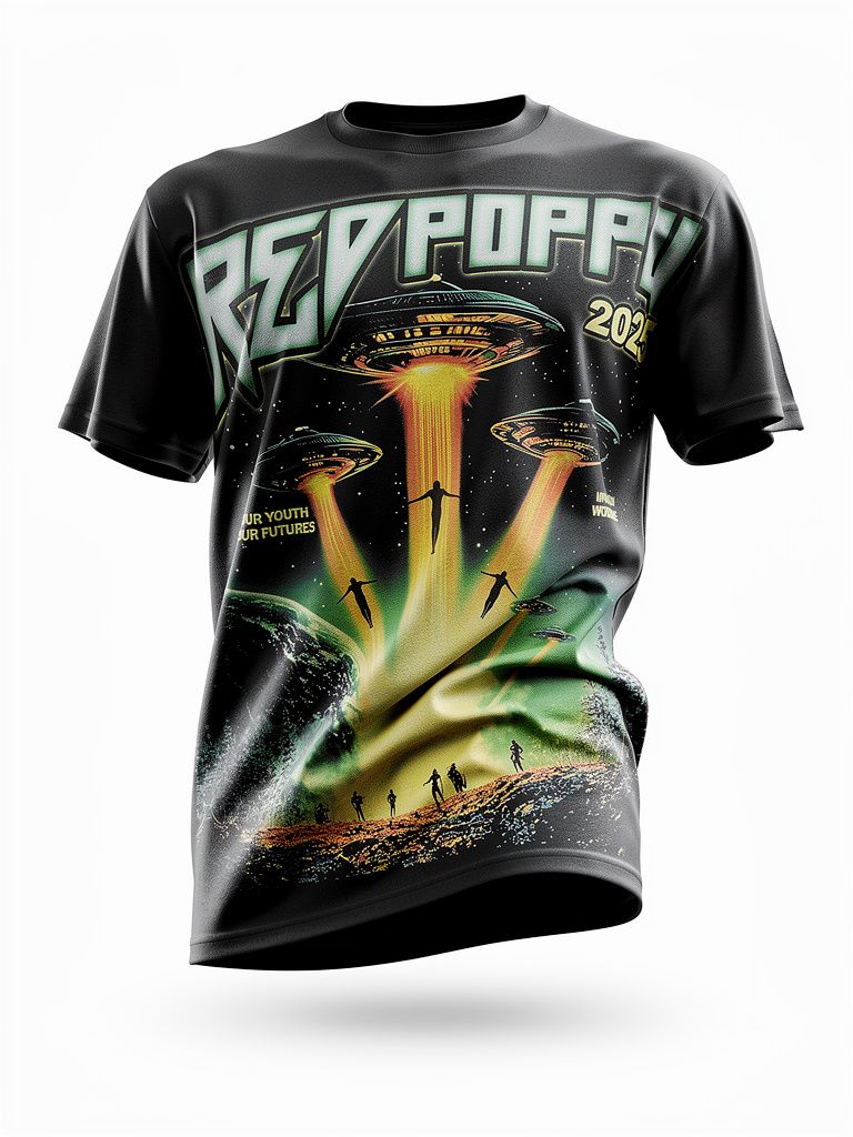 Red Poppy Men's Black T-Shirt