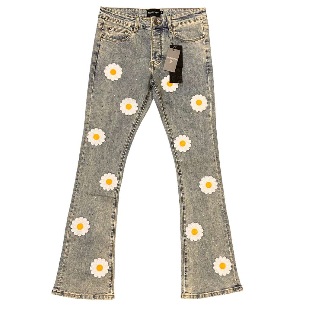 Red Poppy Relaxed Flare Jeans - Light Wash