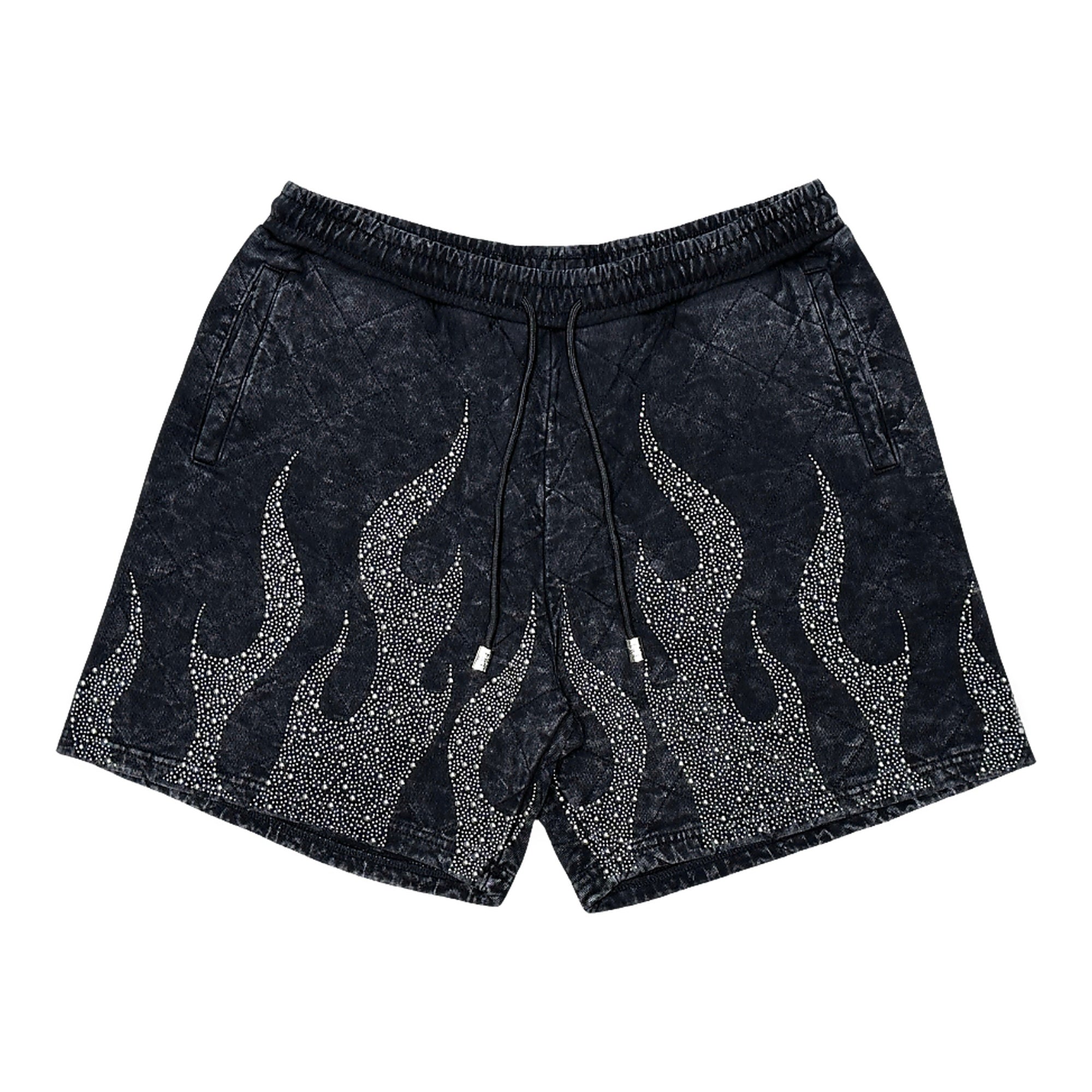 Rare Peace Rhinestone Flame Shorts - Acid Wash