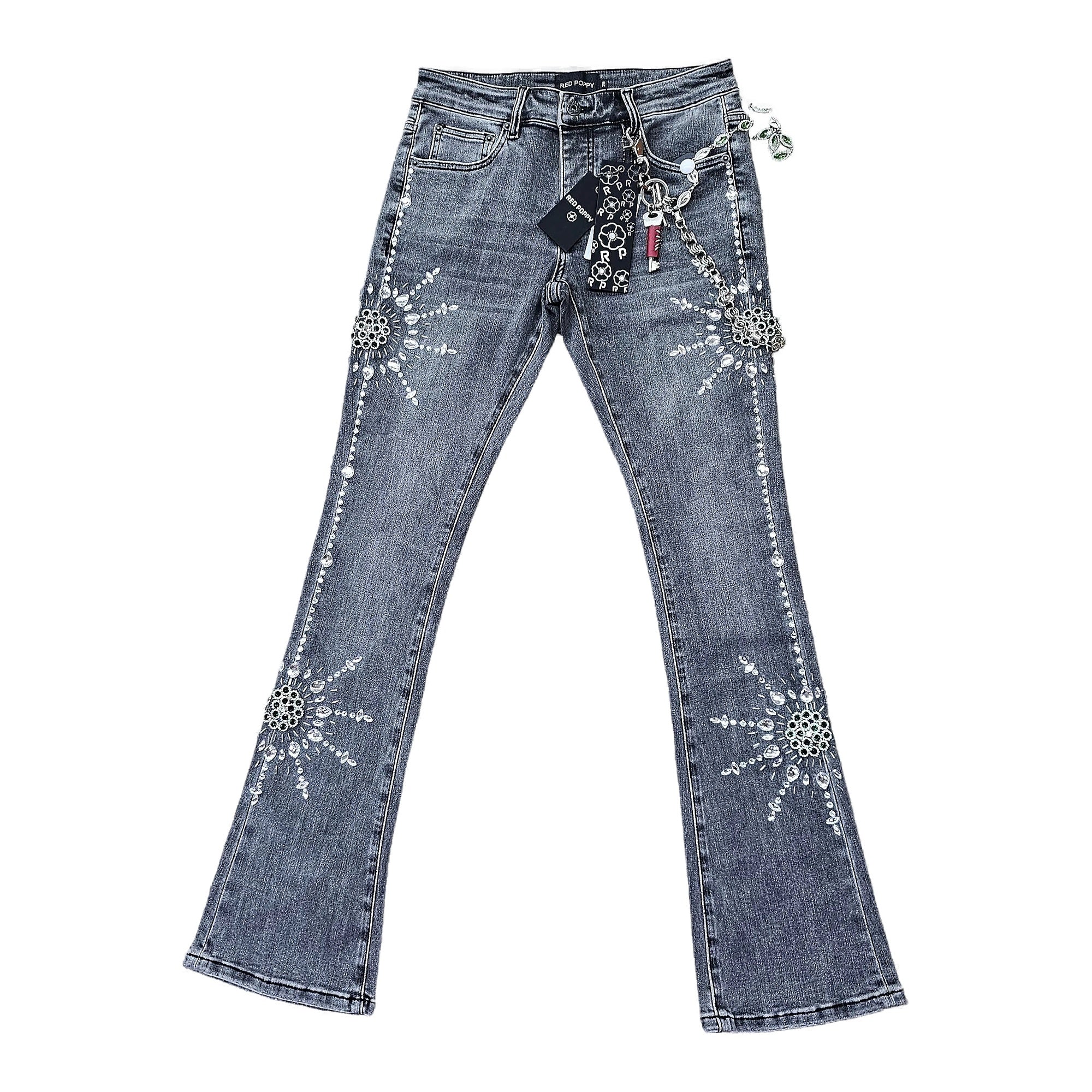 Red Poppy Stacked Denim Men's Jeans - Blue