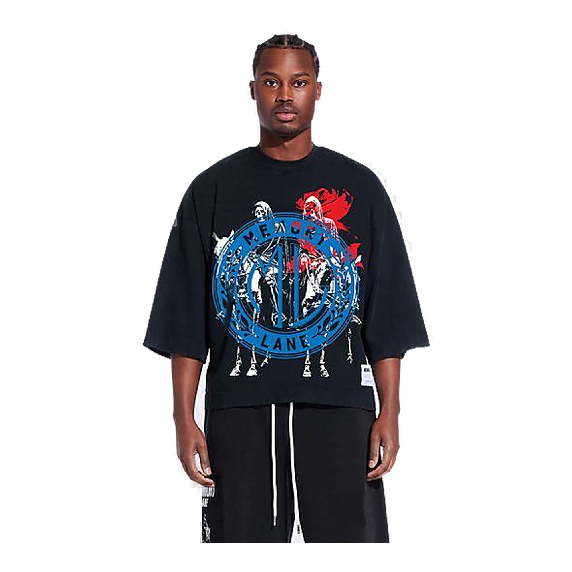 Memory Line Layered Icons Crop Tee Men's T-Shirt - Black