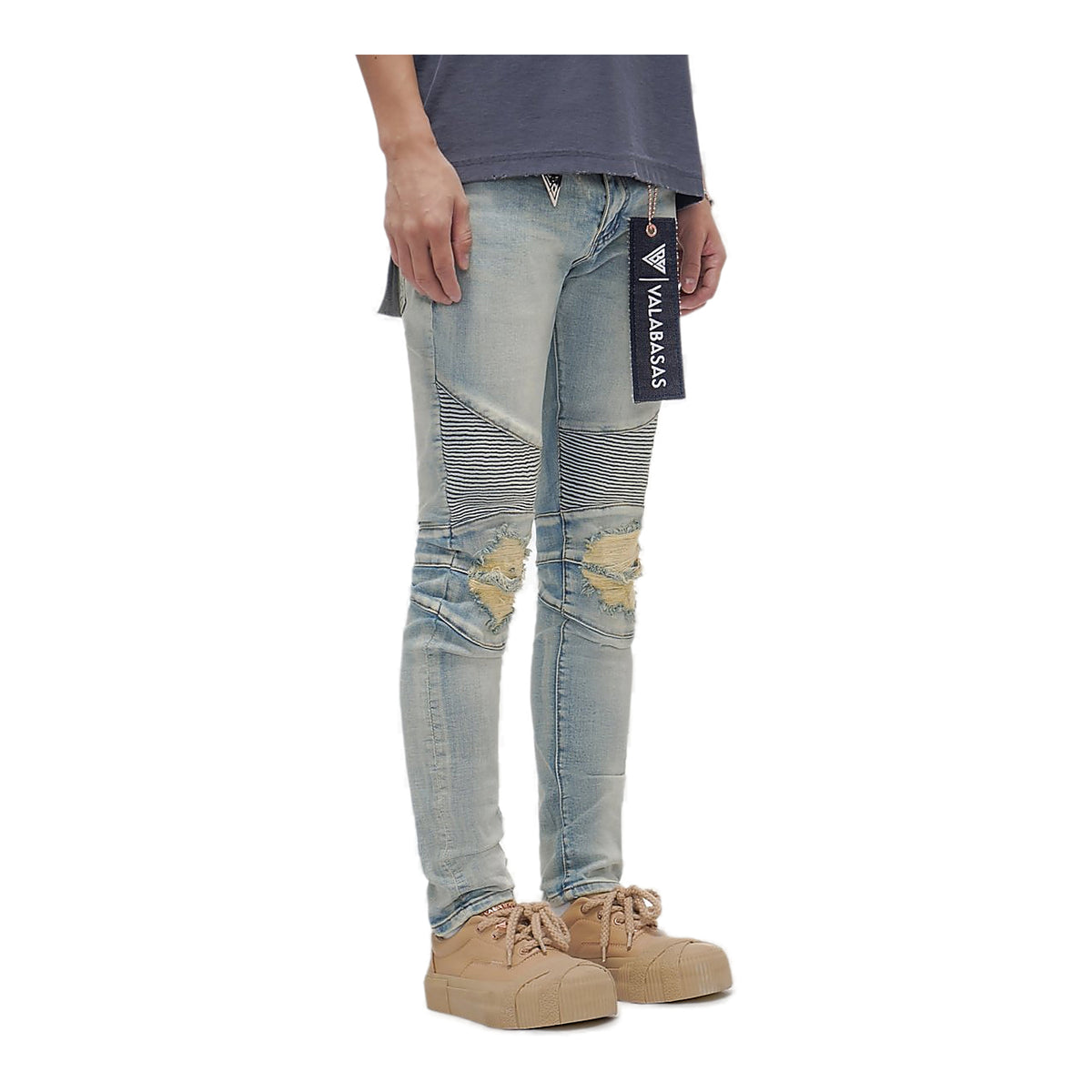Valabasas Moto Jeans - Ribbed Panel Light Wash