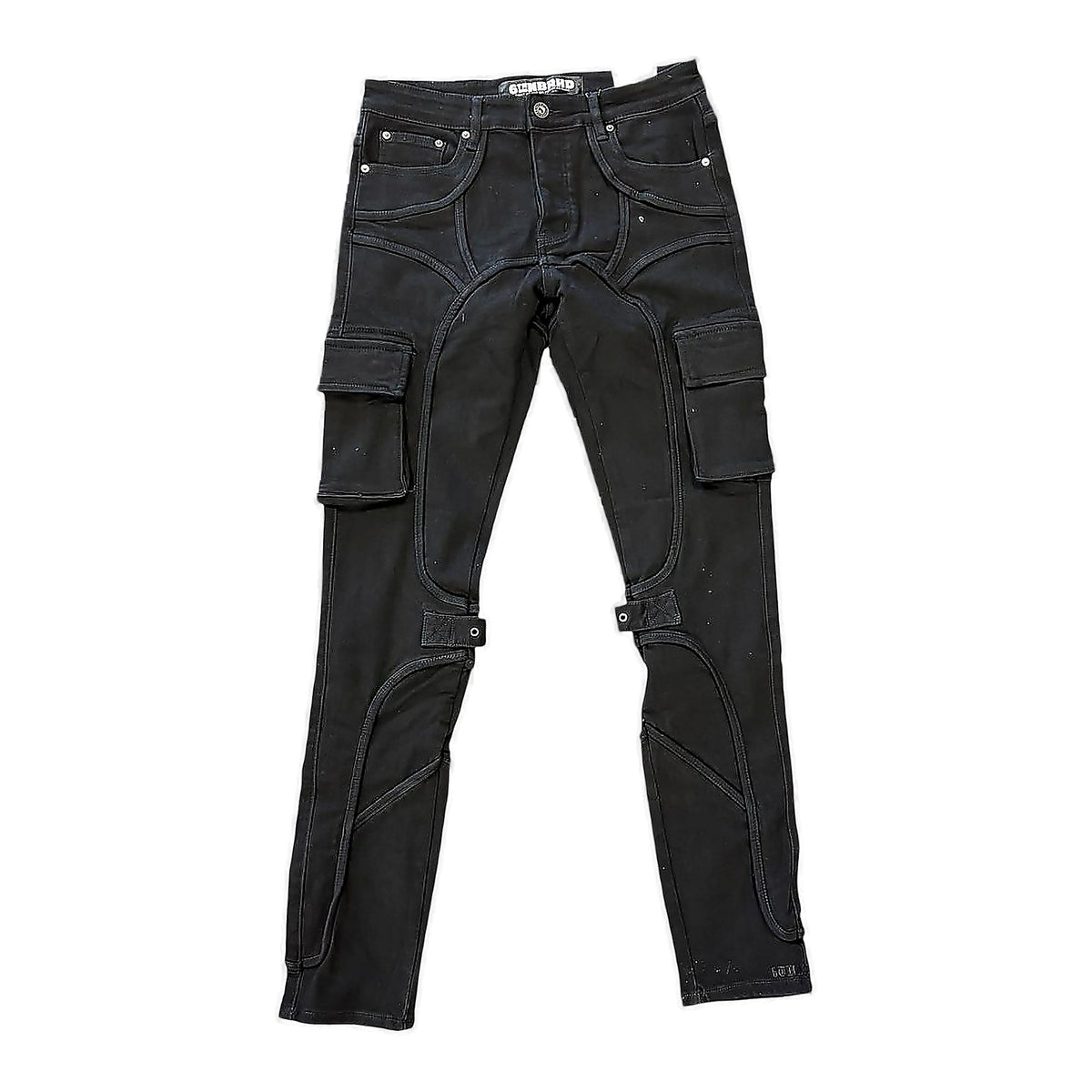 6th Nbrhd Knee Panel Elmore Jeans - Adjustable Straps Black