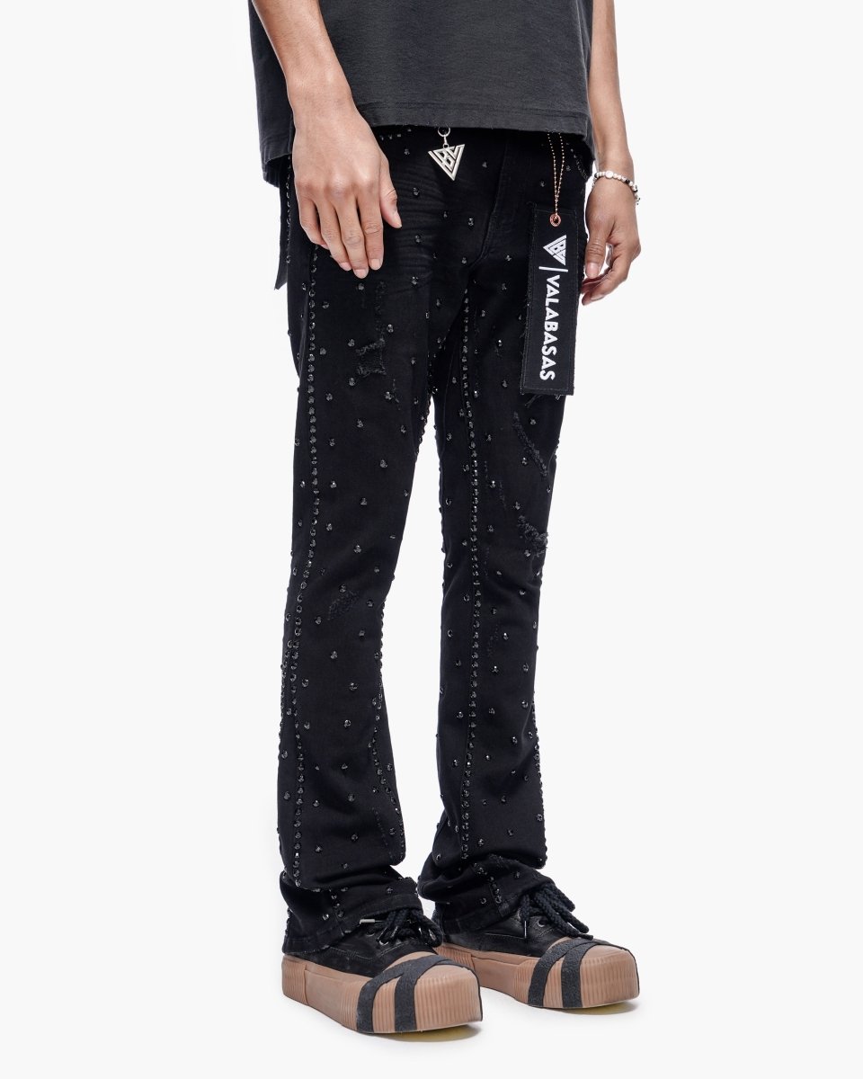 Canal Stacked Jet Black Jeans - Valabasas