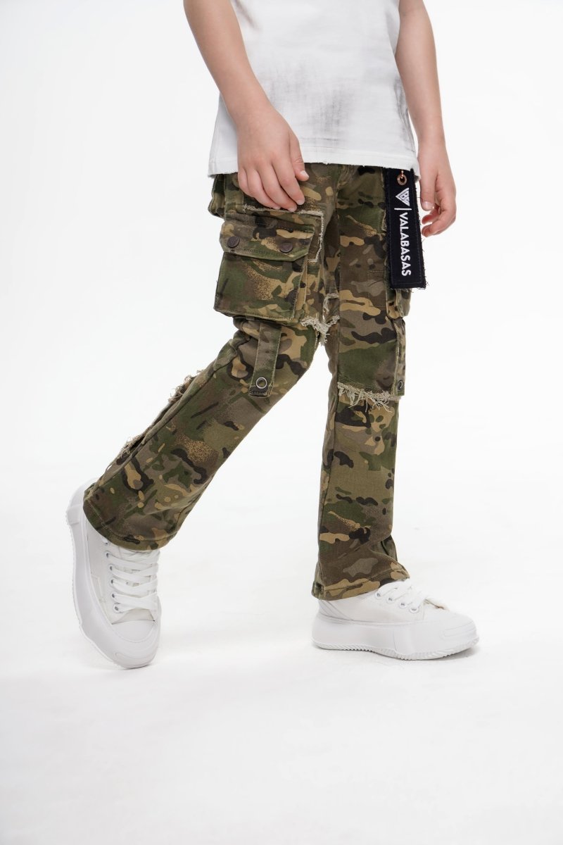 Canteen Kids Stacked Denim Cargos Camo - Valabasas