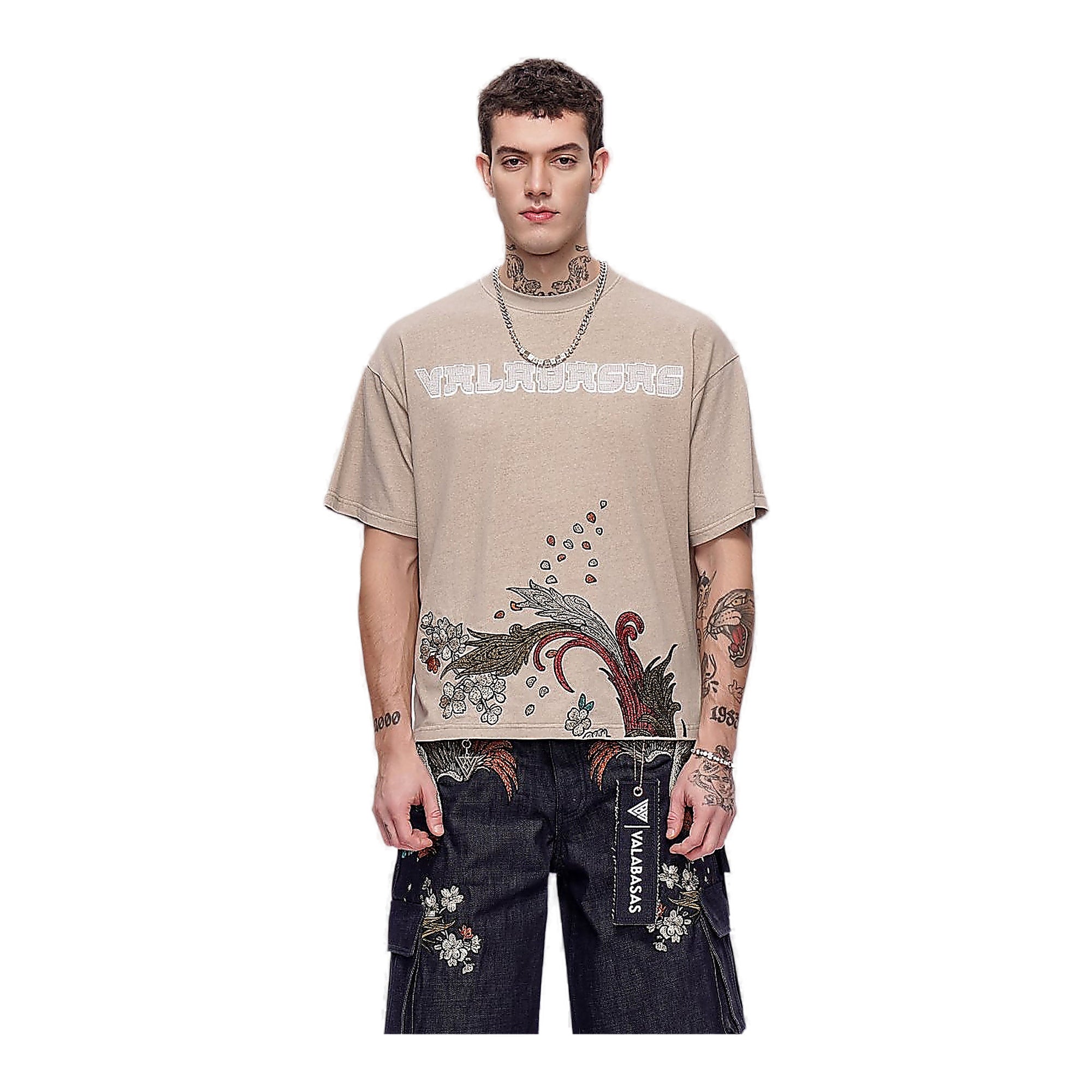 Valabasas Floral Tee - Embroidered Khaki