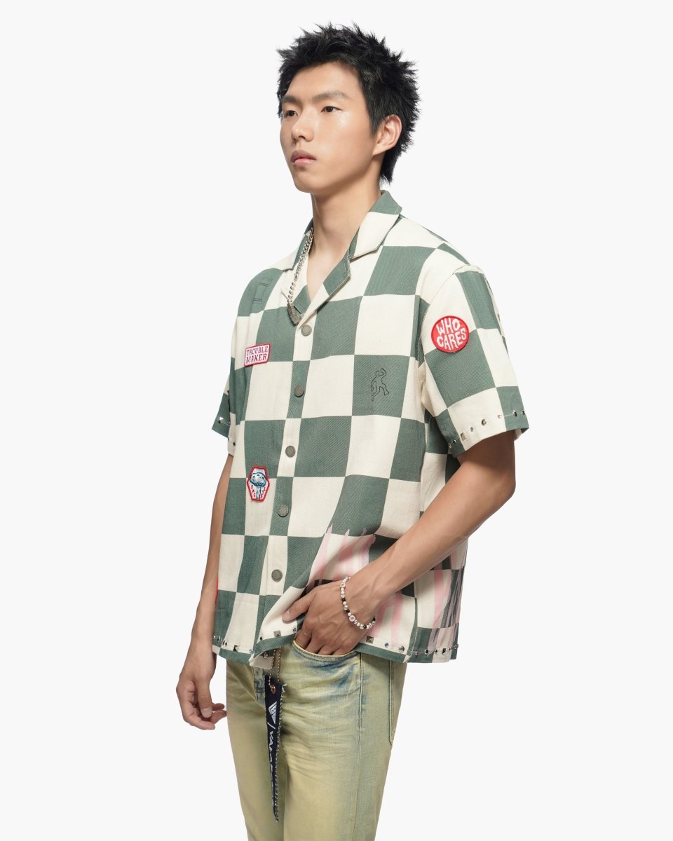 Checkers Green Cream Button Down Shirt - Valabasas