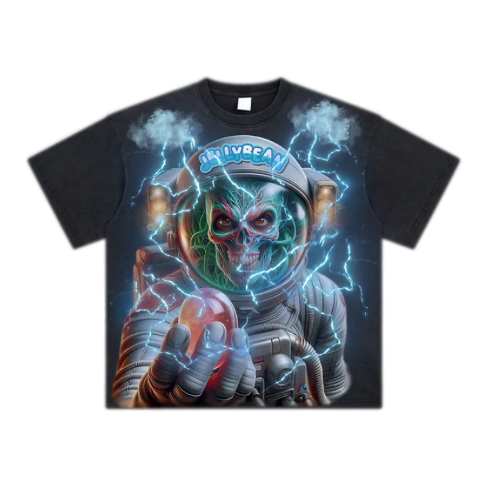 Jelly Bean Astronaut Skull Electric T-Shirt - Graphic Black