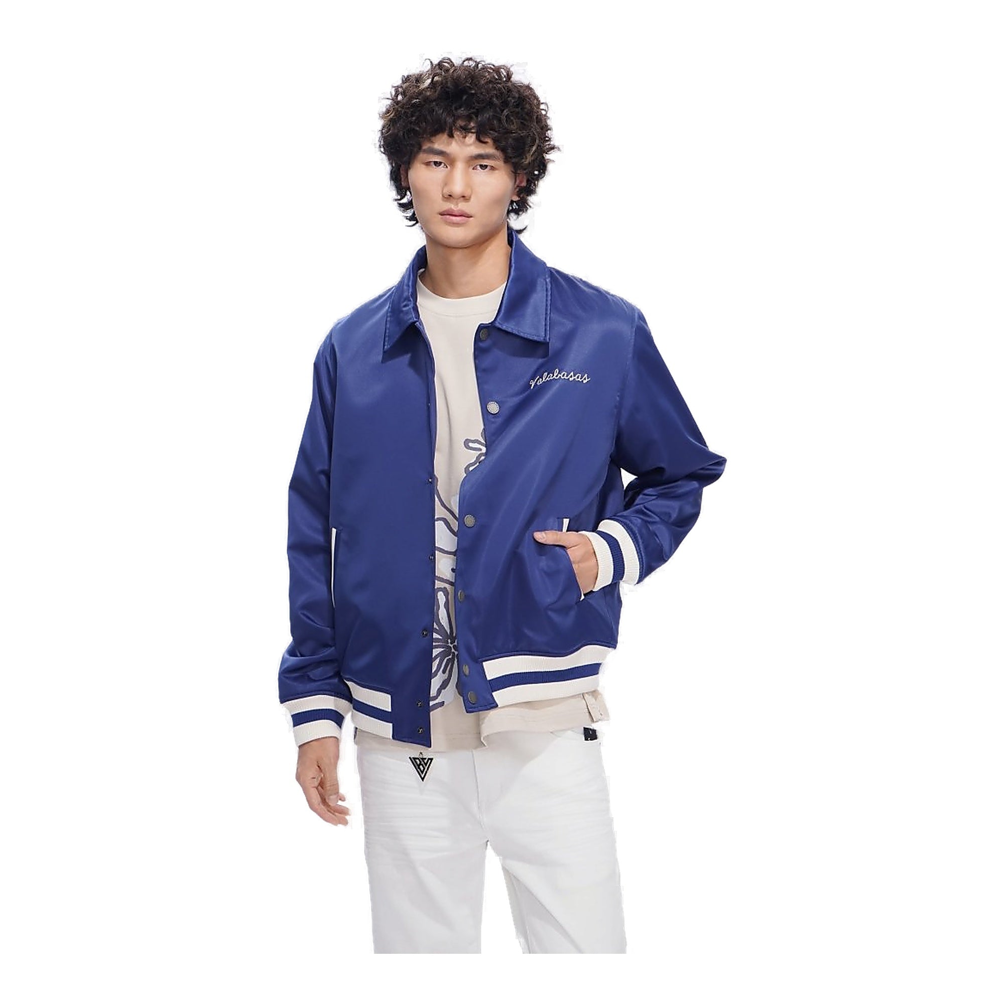 Valabasas Applause Satin Varsity Jacket - Blue