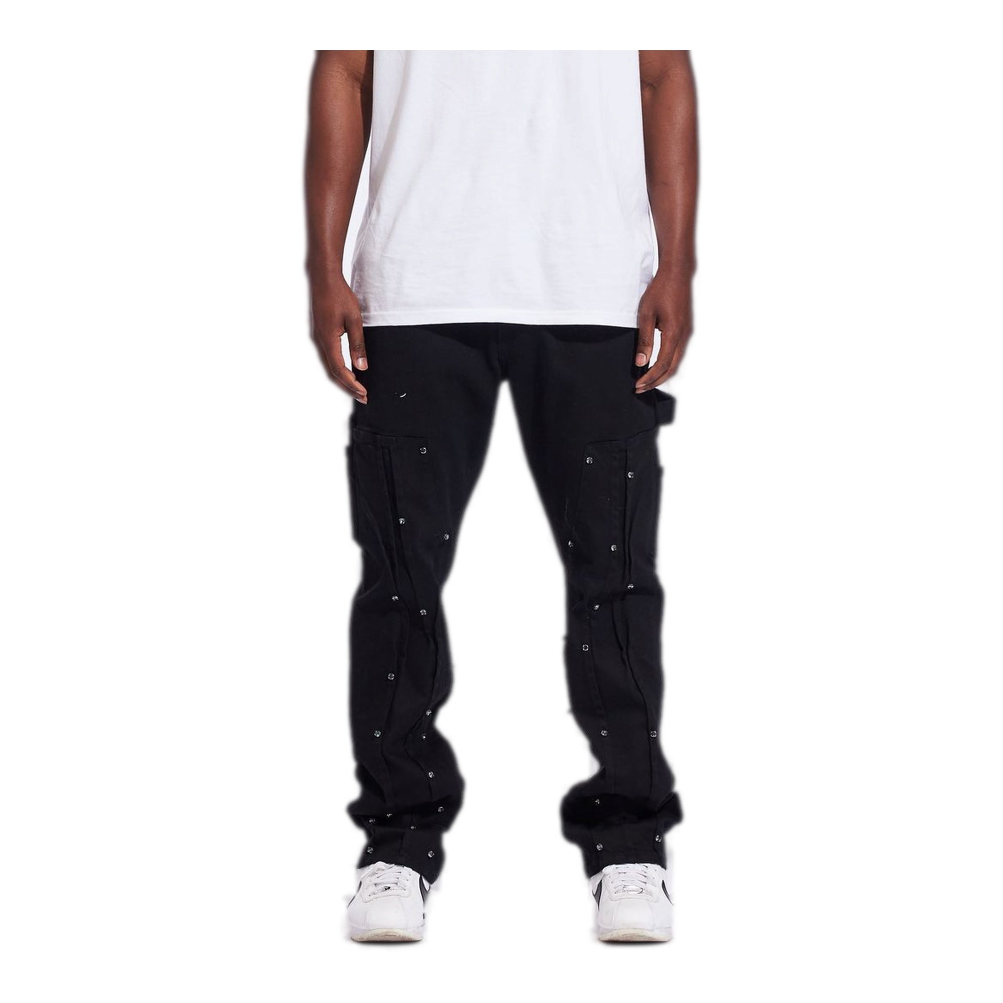 Crysp Vader Relaxed Cargo Denim Pants - Black