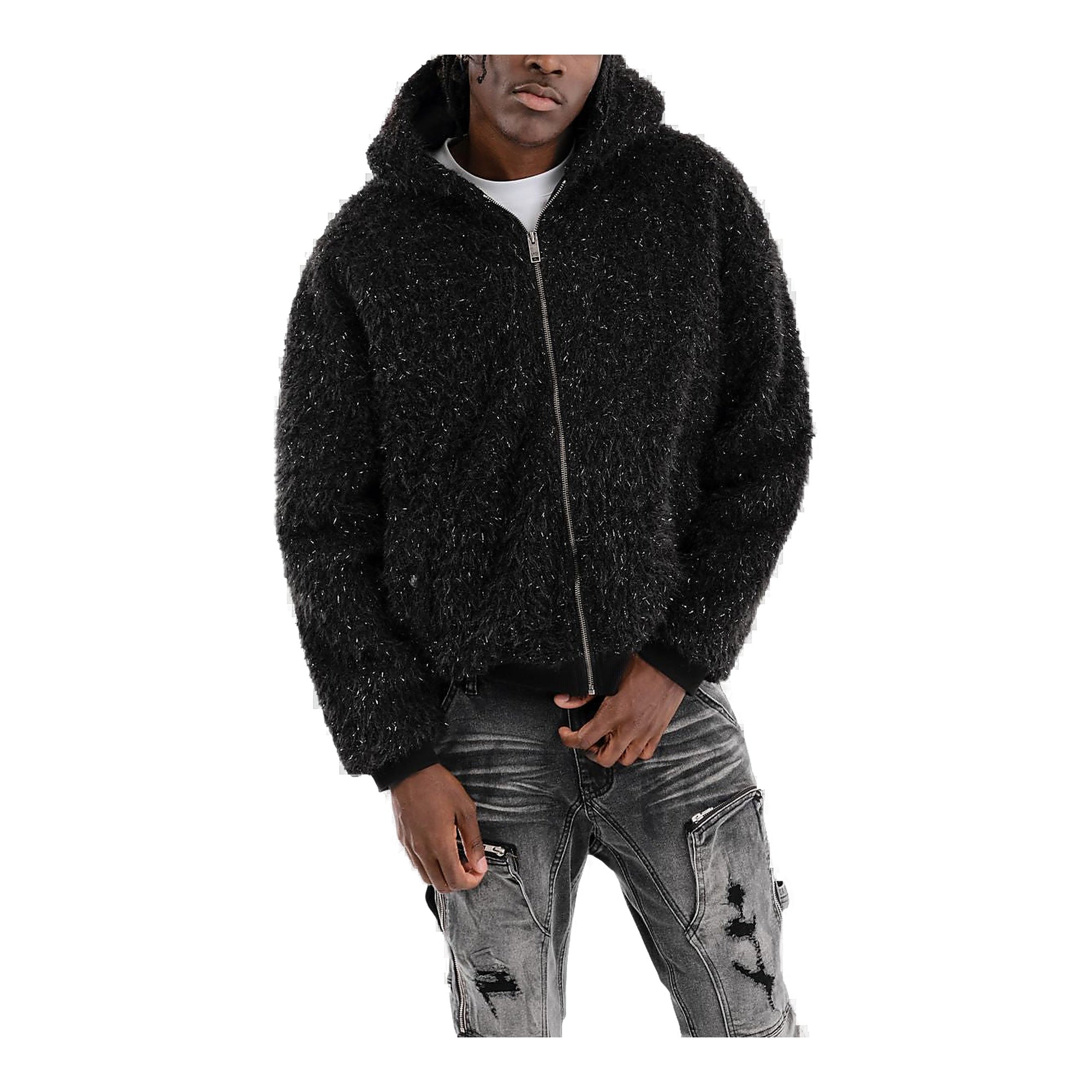 Copper Rivet Lurex Fur Hoodie Jkt