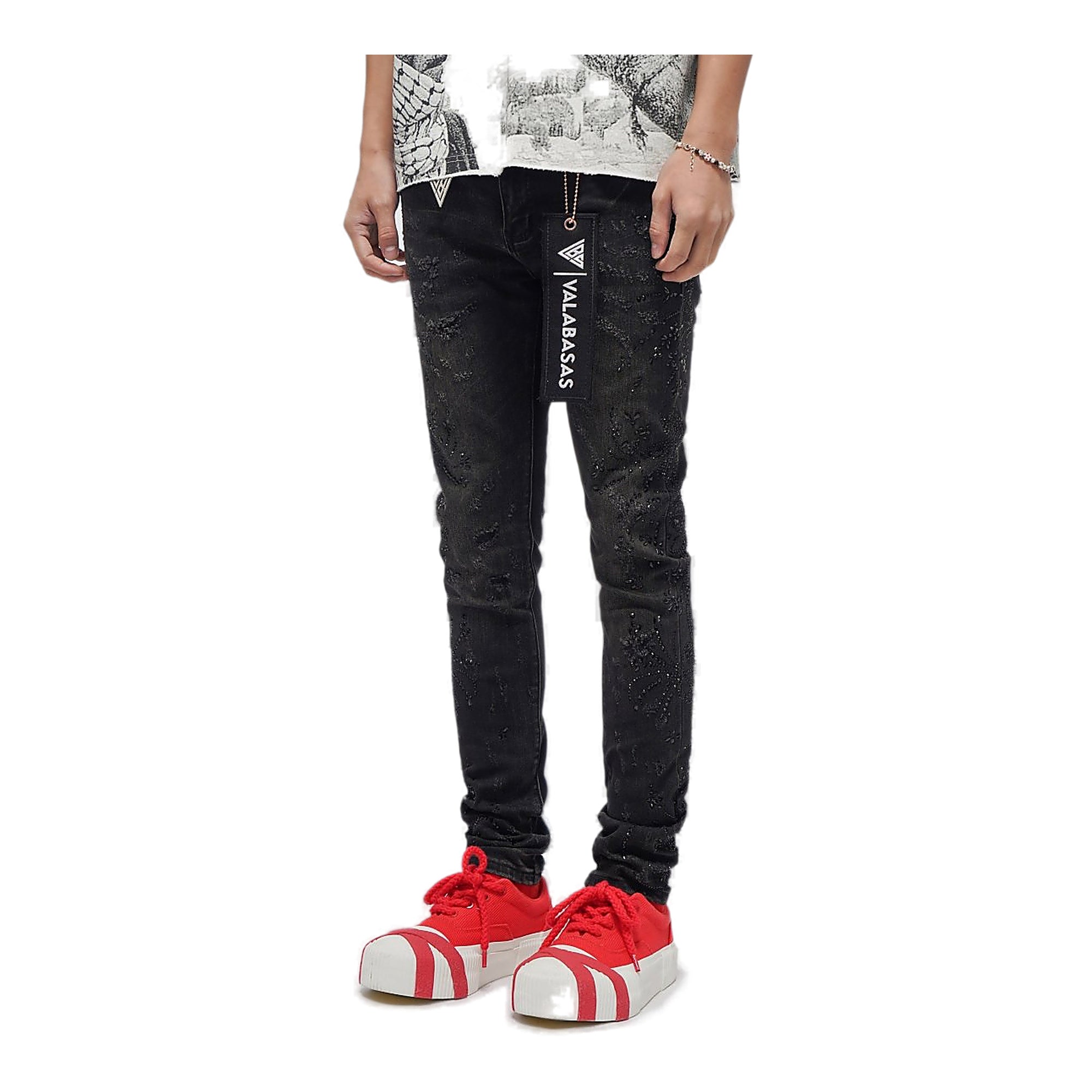 Valabasas Embellished Jeans - Skinny Fit Black Wash
