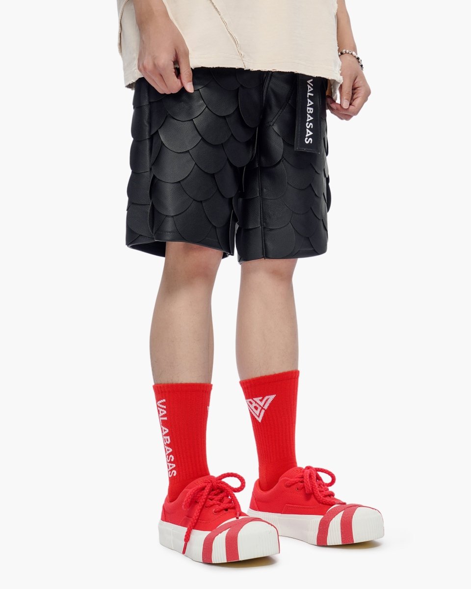 Dragon Scales Leather Shorts Black - Valabasas