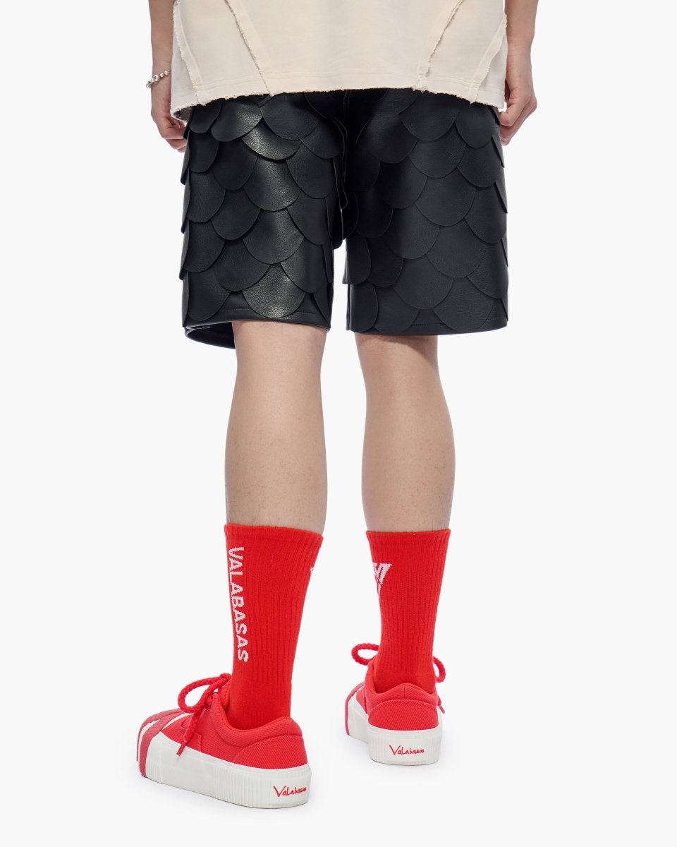 Dragon Scales Leather Shorts Black - Valabasas