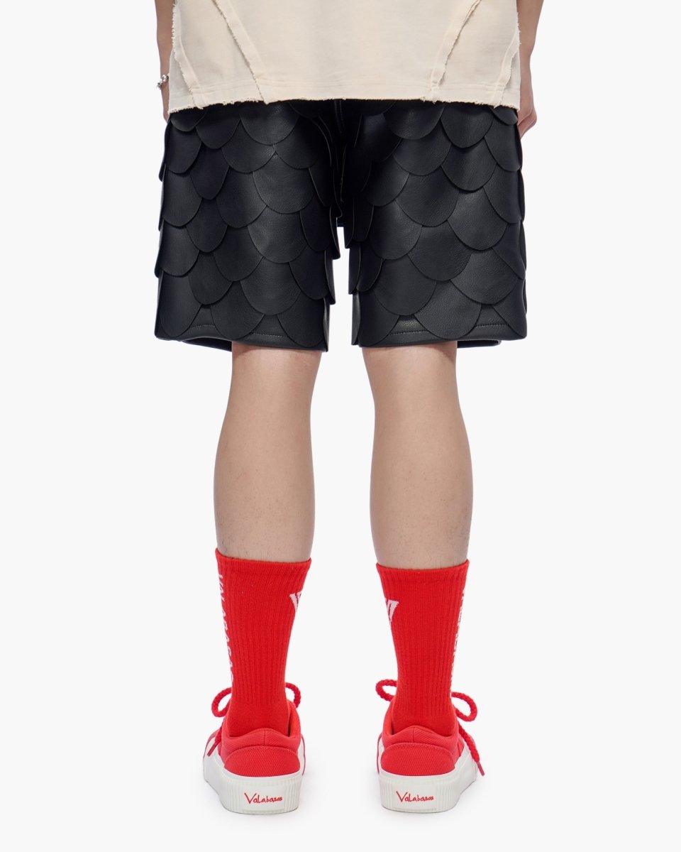 Dragon Scales Leather Shorts Black - Valabasas