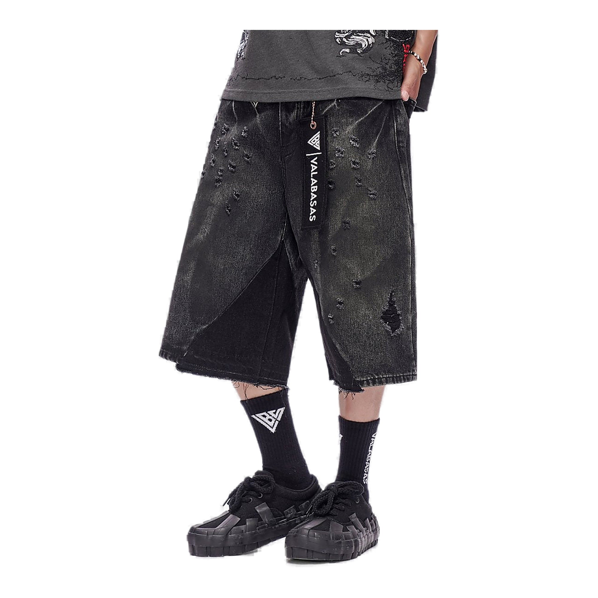 Valabasas Distressed Shorts - Raw Hem Grey Wash