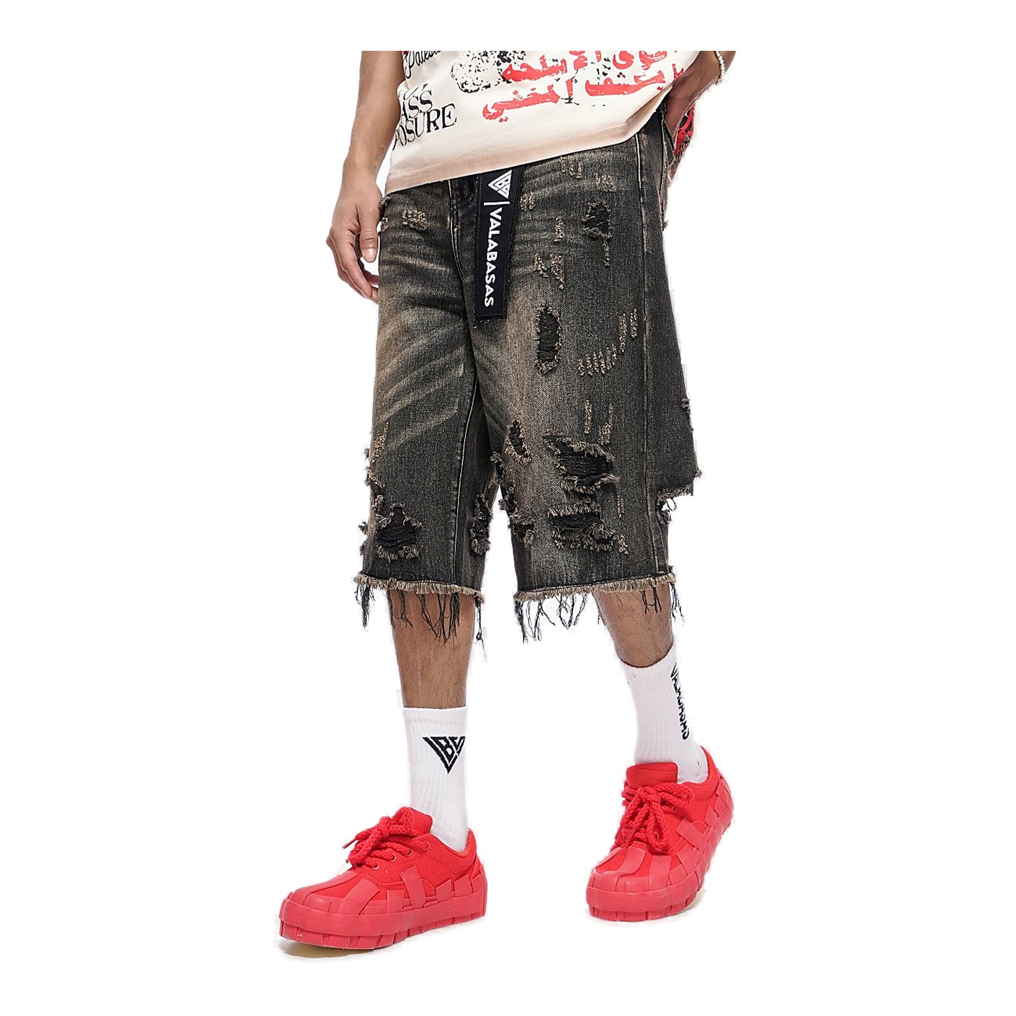 Valabasas Snapped Denim Shorts - Distressed