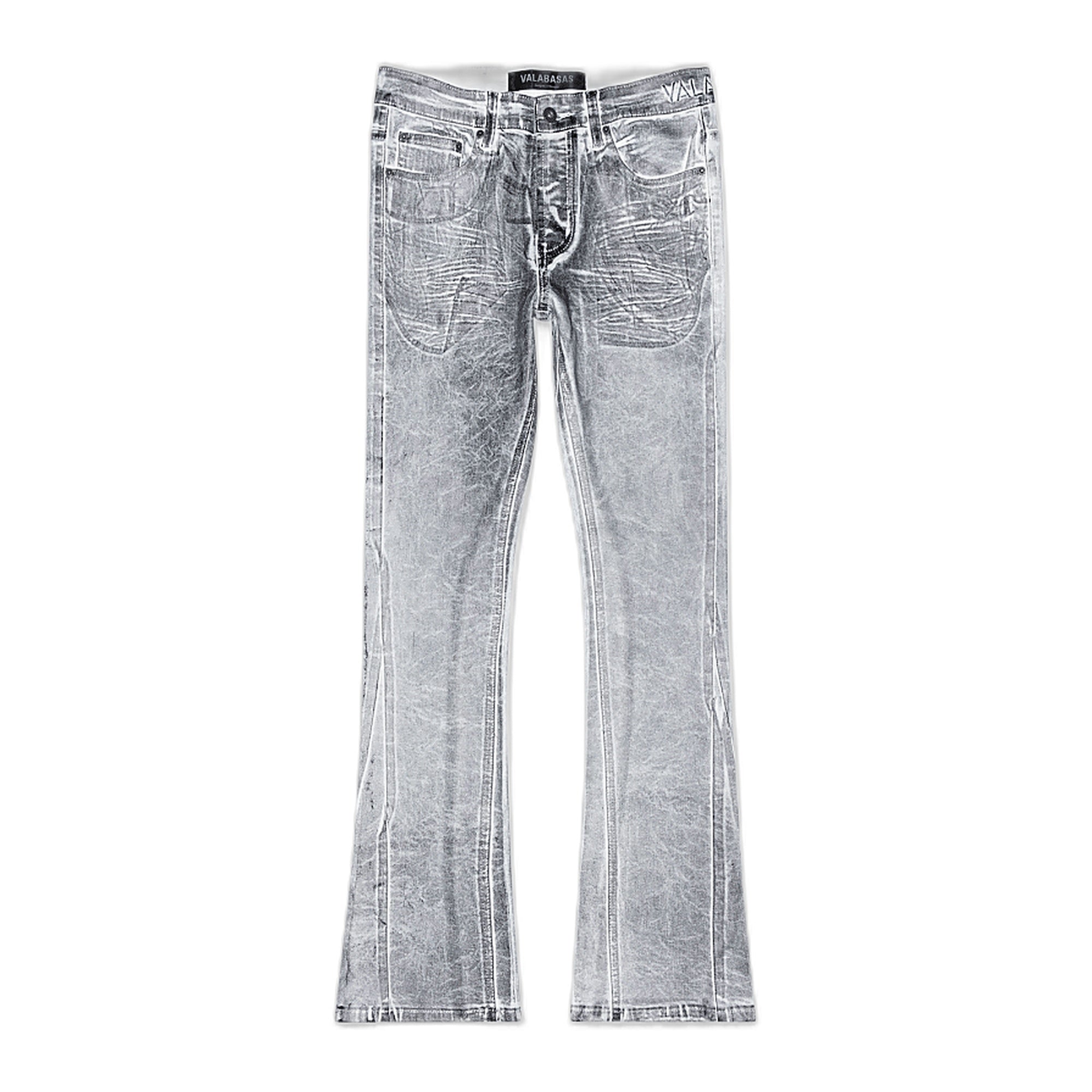 Valabasas Fax Stacked Waxed Denim Men's Jeans - Gray