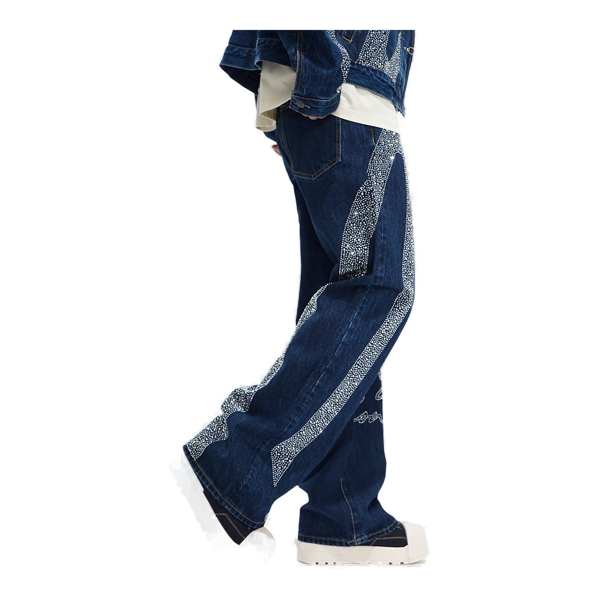 Valabasas Scripted Denim Blue Baggy Jeans - Dark Blue