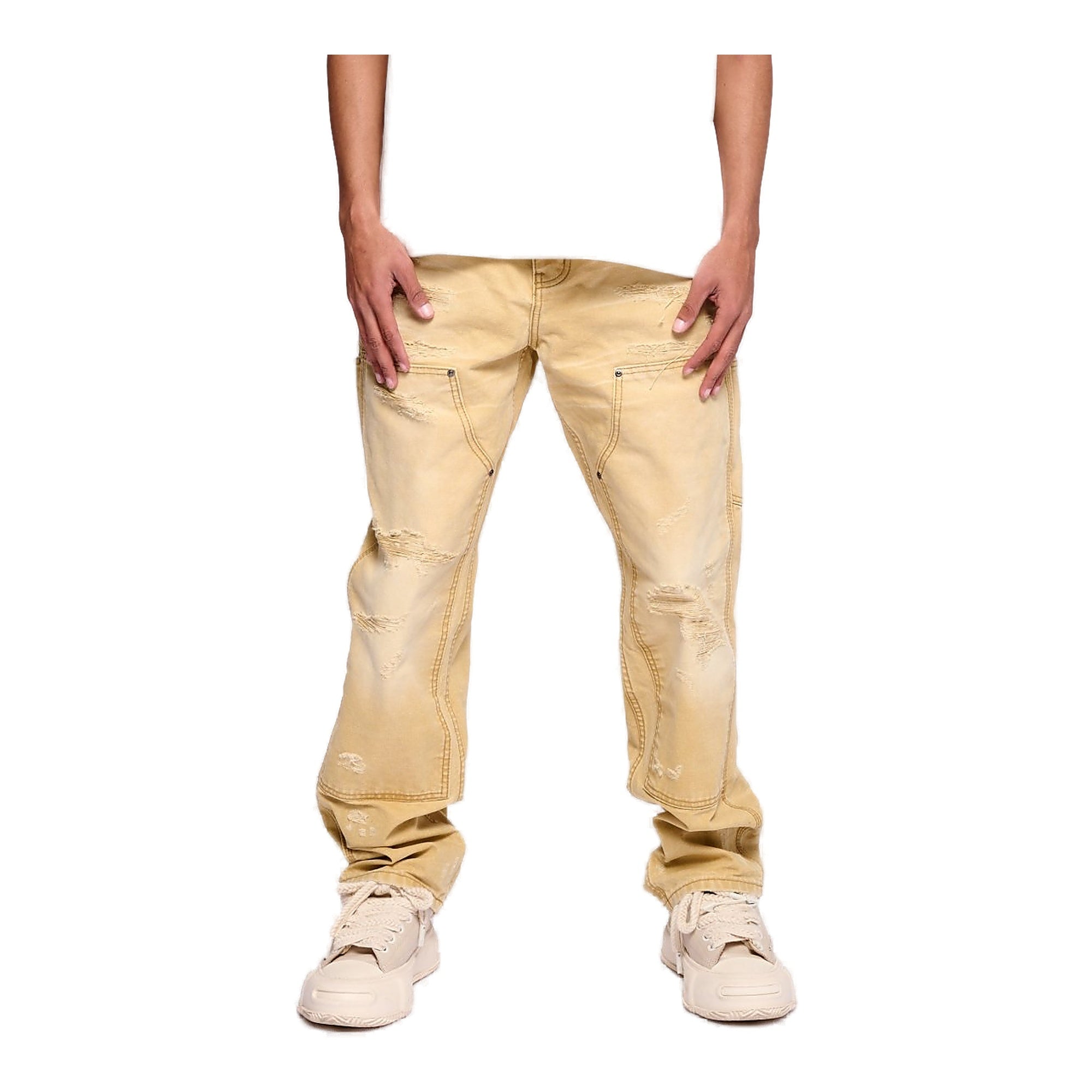 Valabasas Riff Canvas Yellow Wash Straight Pants - Beige