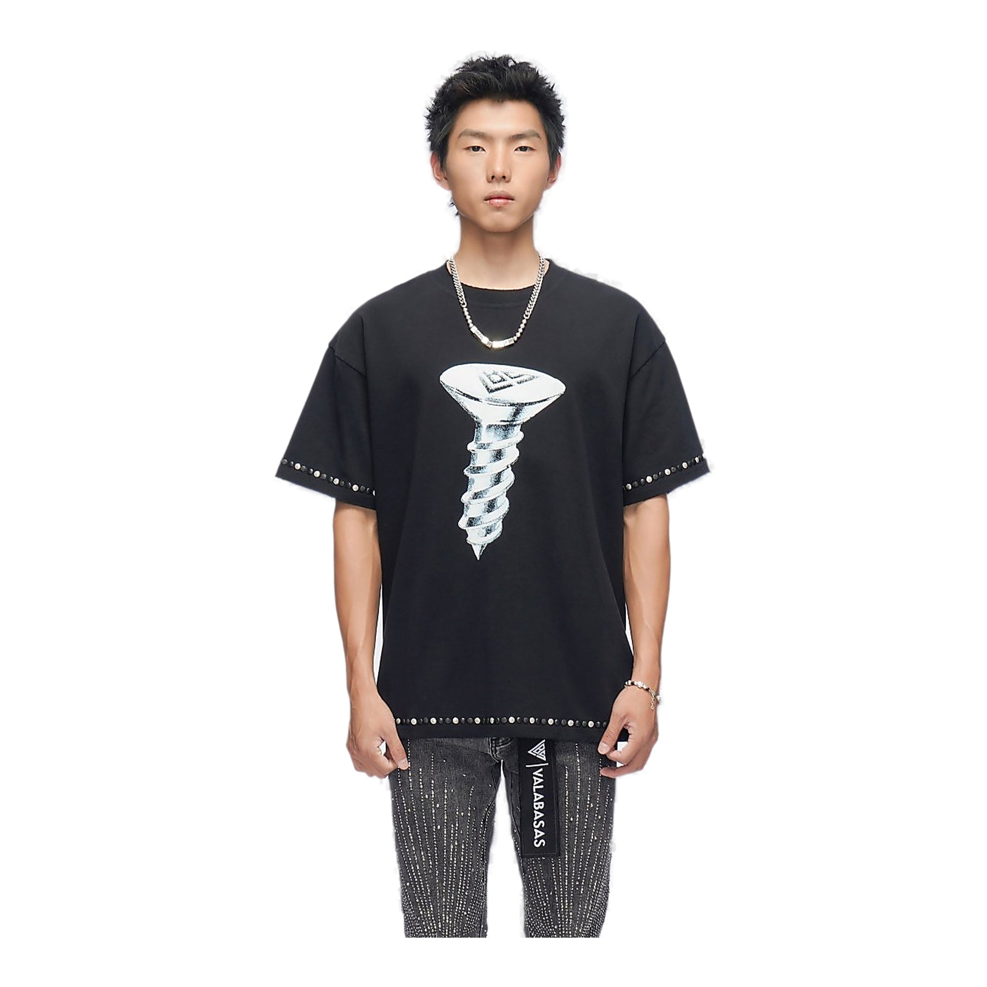 Valabasas Screw T-Shirt - Studded Trim Vintage Black