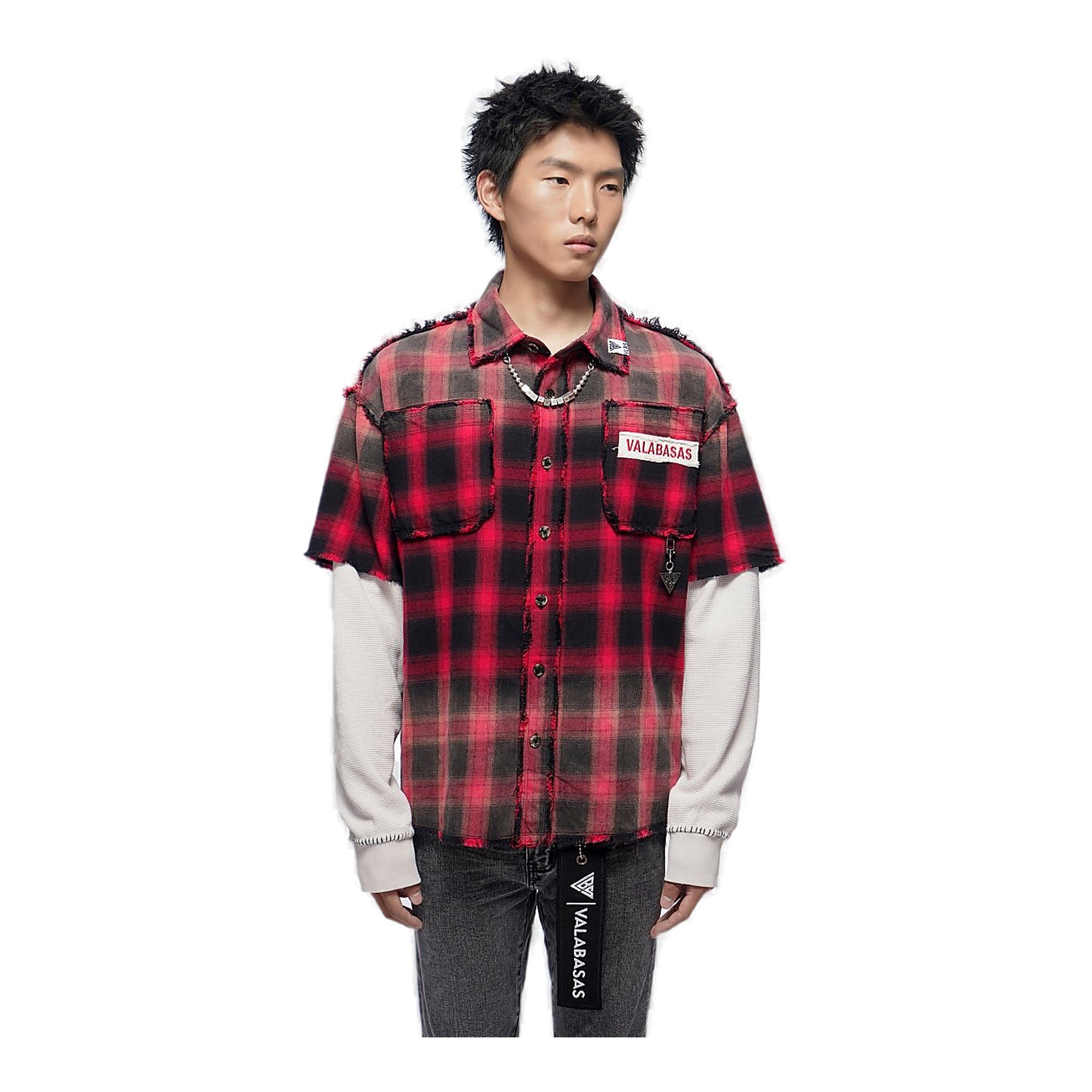 Valabasas Lumberjack Shirt - Layered Sleeves Black Red
