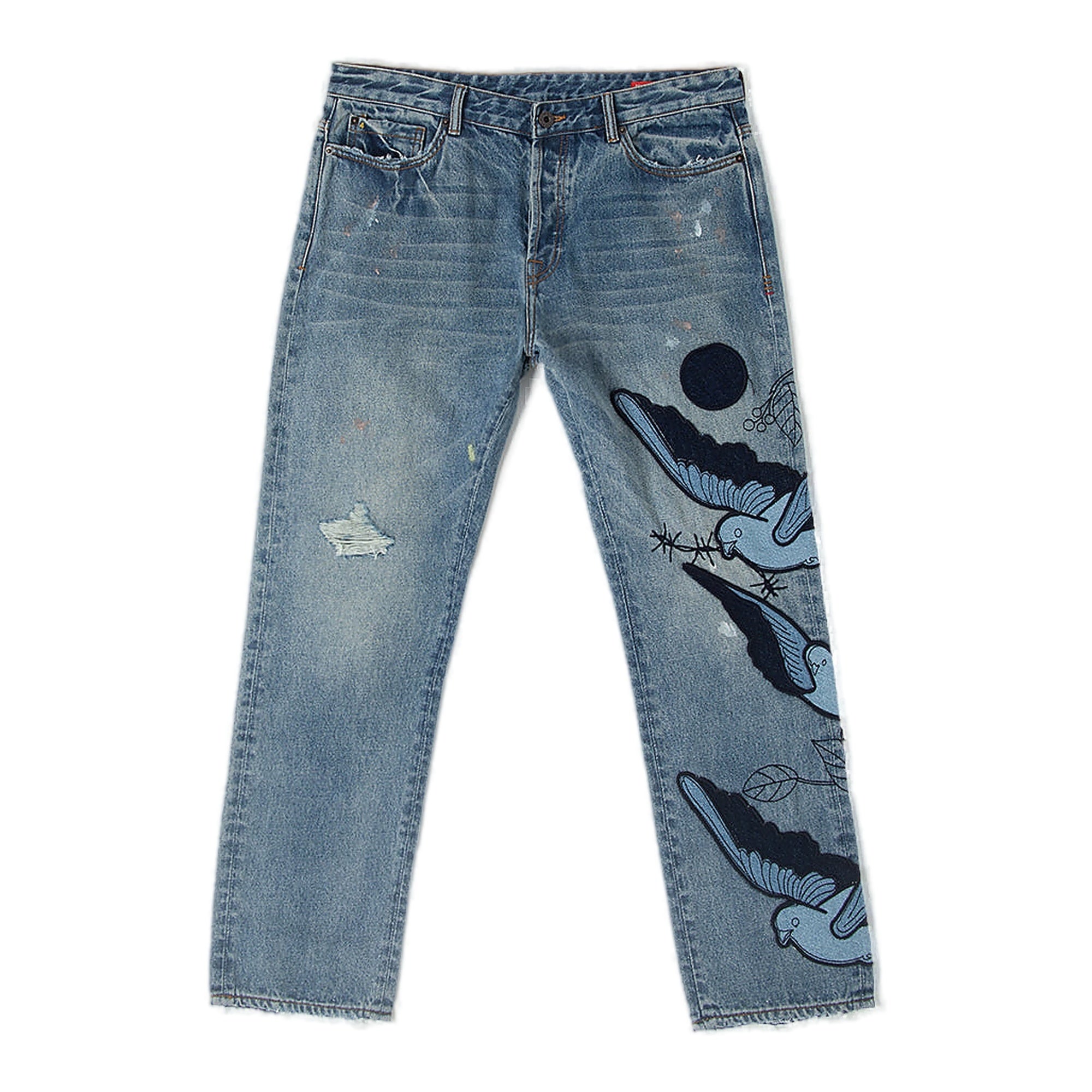 Bldg4 Flock Jeans with Bird Embroidery