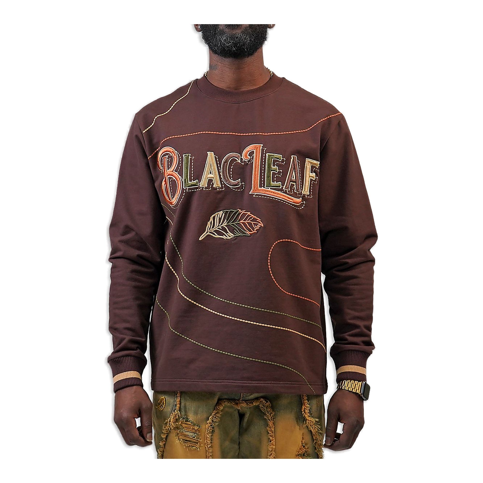 Black Leaf Built Different Crewneck Men's Sweatshirt - Brown